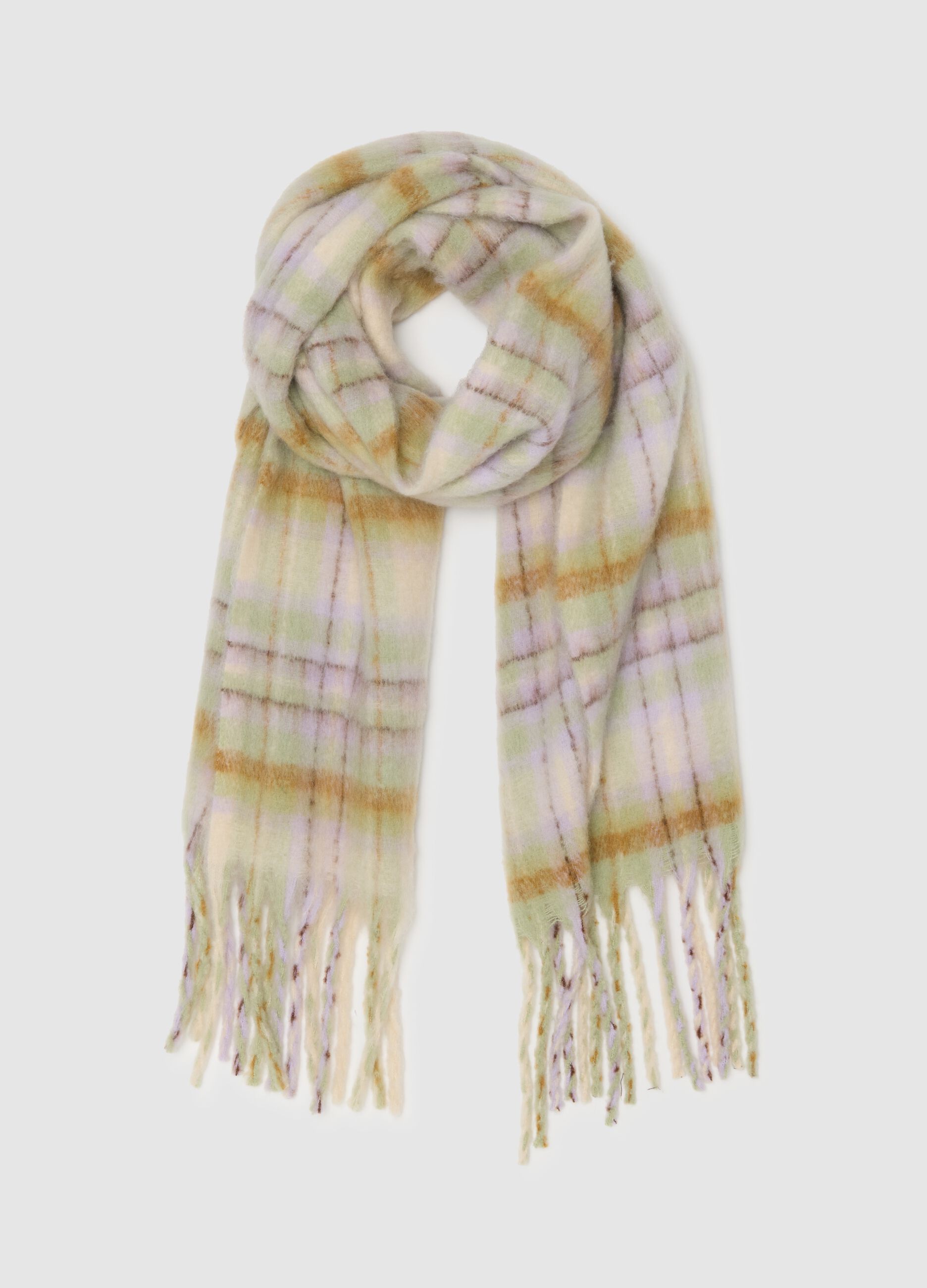 Multicolour Checkered Scarf with Fringe