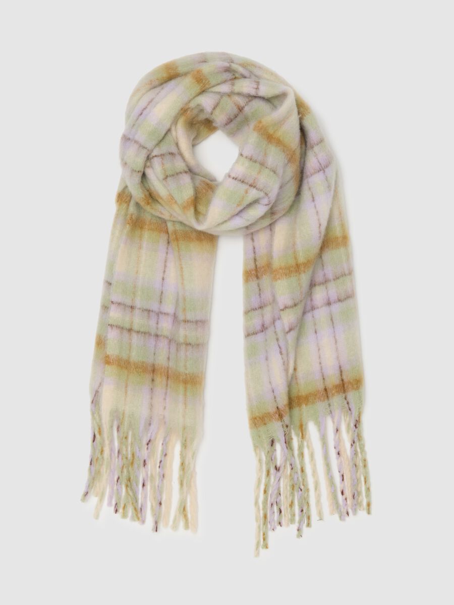 Multicolour Checkered Scarf with Fringe_0