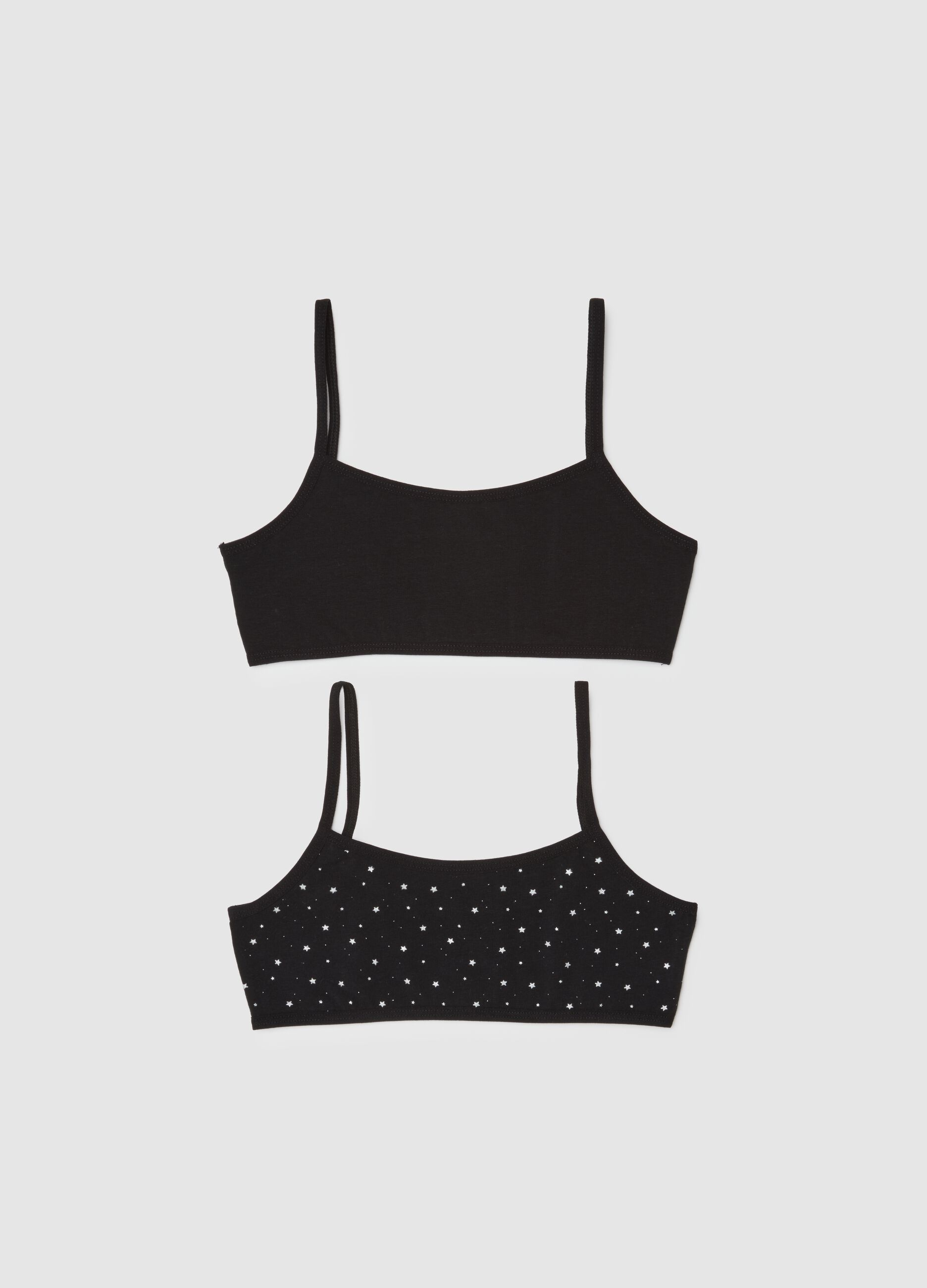 Girls' two-pack of black stretch cotton bras