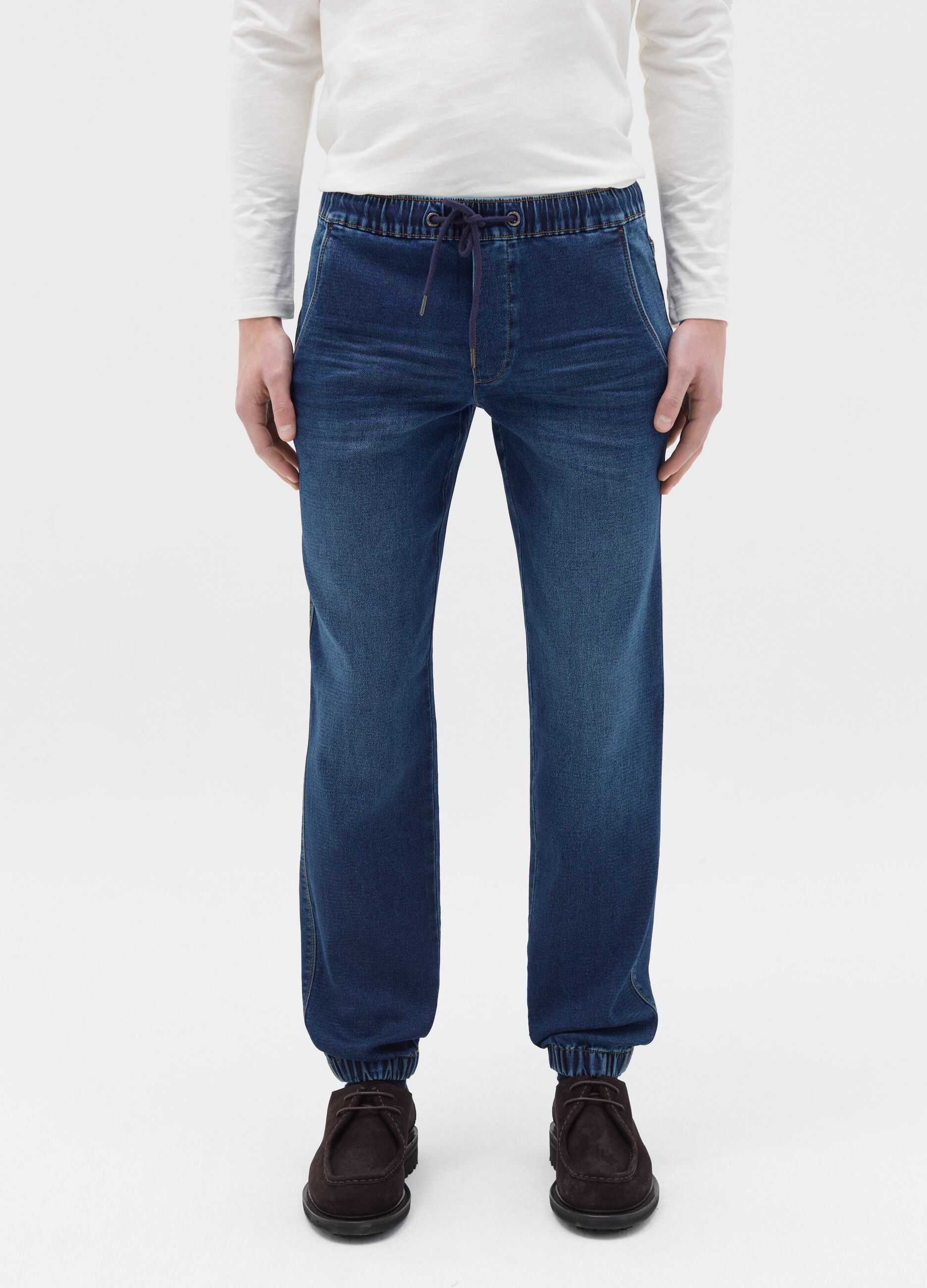 Regular-fit joggers in denim with drawstring