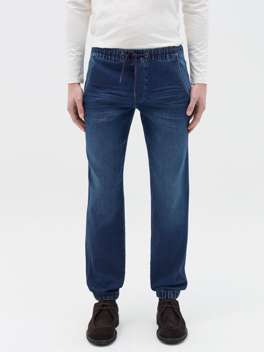 Regular-fit joggers in denim with drawstring_1