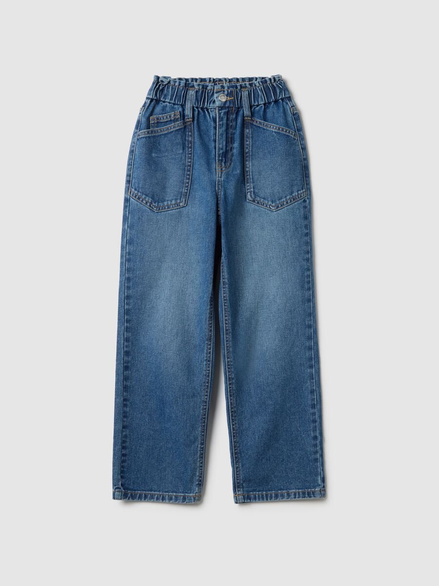 Jeans paper bag in puro cotone blu da ragazza_3