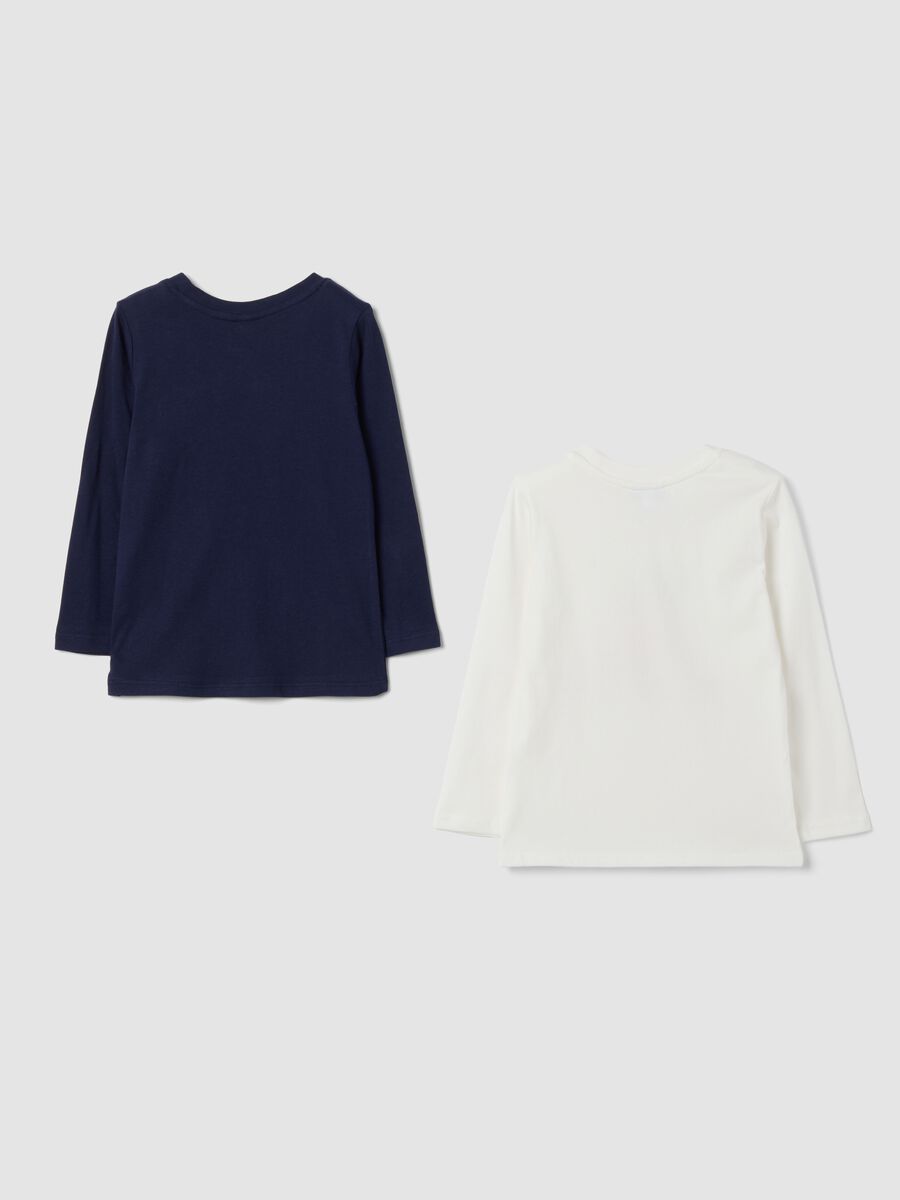 Bipack t-shirt blu navy e bianco panna in puro cotone con stampa_1