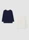 Twin pack of navy blue and cream pure cotton T-shirts with print_1