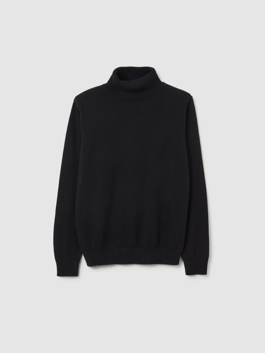 Maglione nero a collo alto da ragazzo in puro cotone regular fit_3