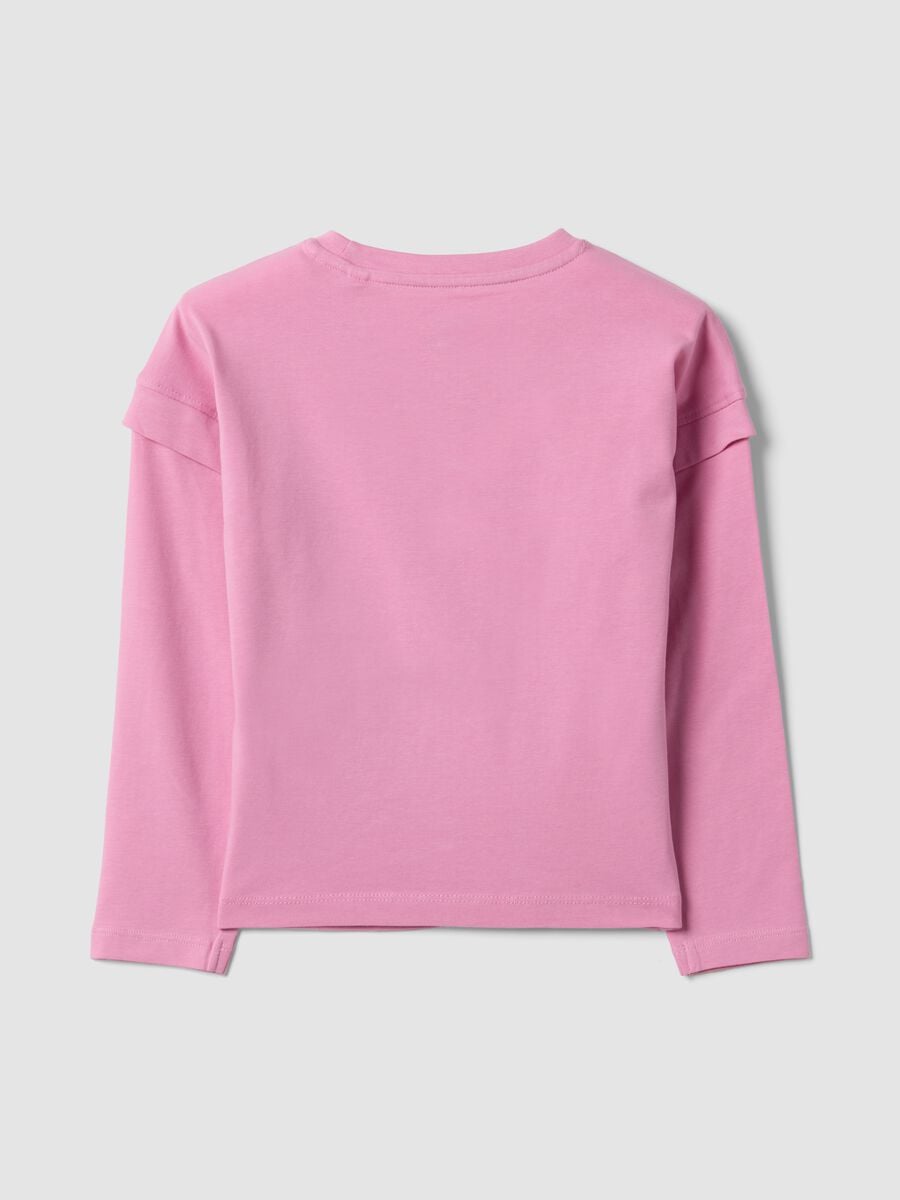 T-shirt rosa in cotone elasticizzato con stampa Lilo & Stitch per bambina_1