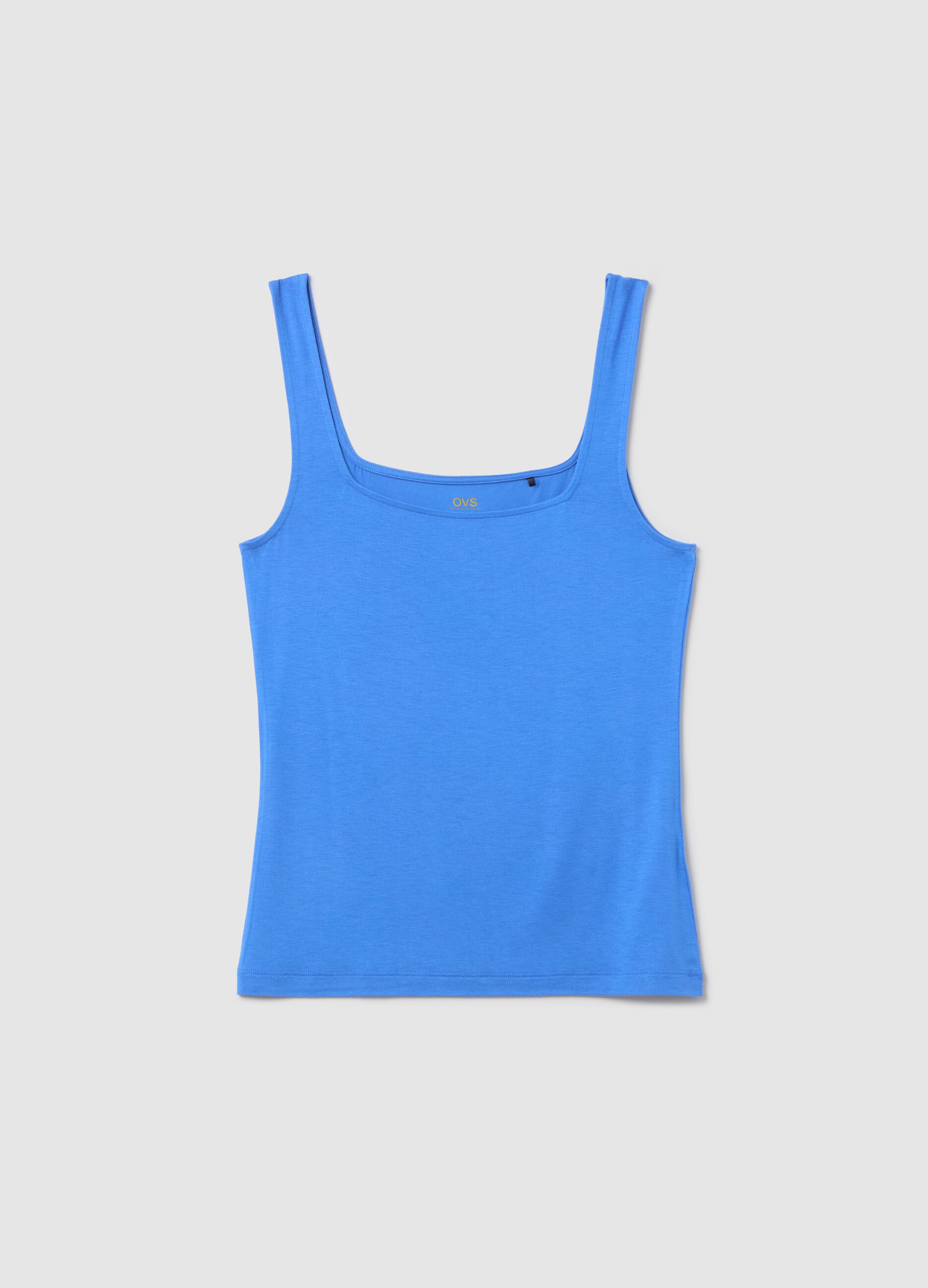 Basic light blue tank top in stretch viscose