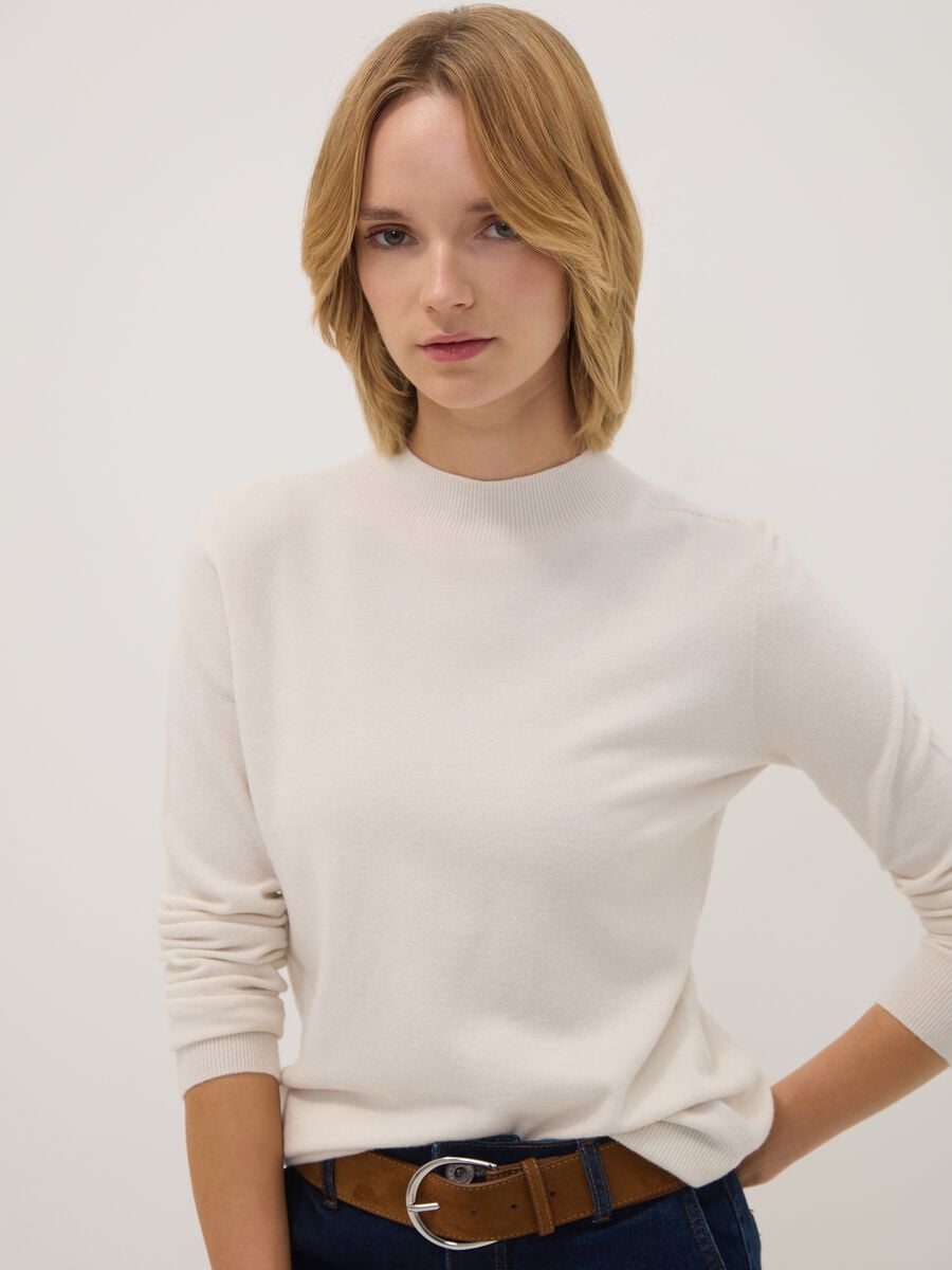 White viscose and wool blend jumper, regular fit_1