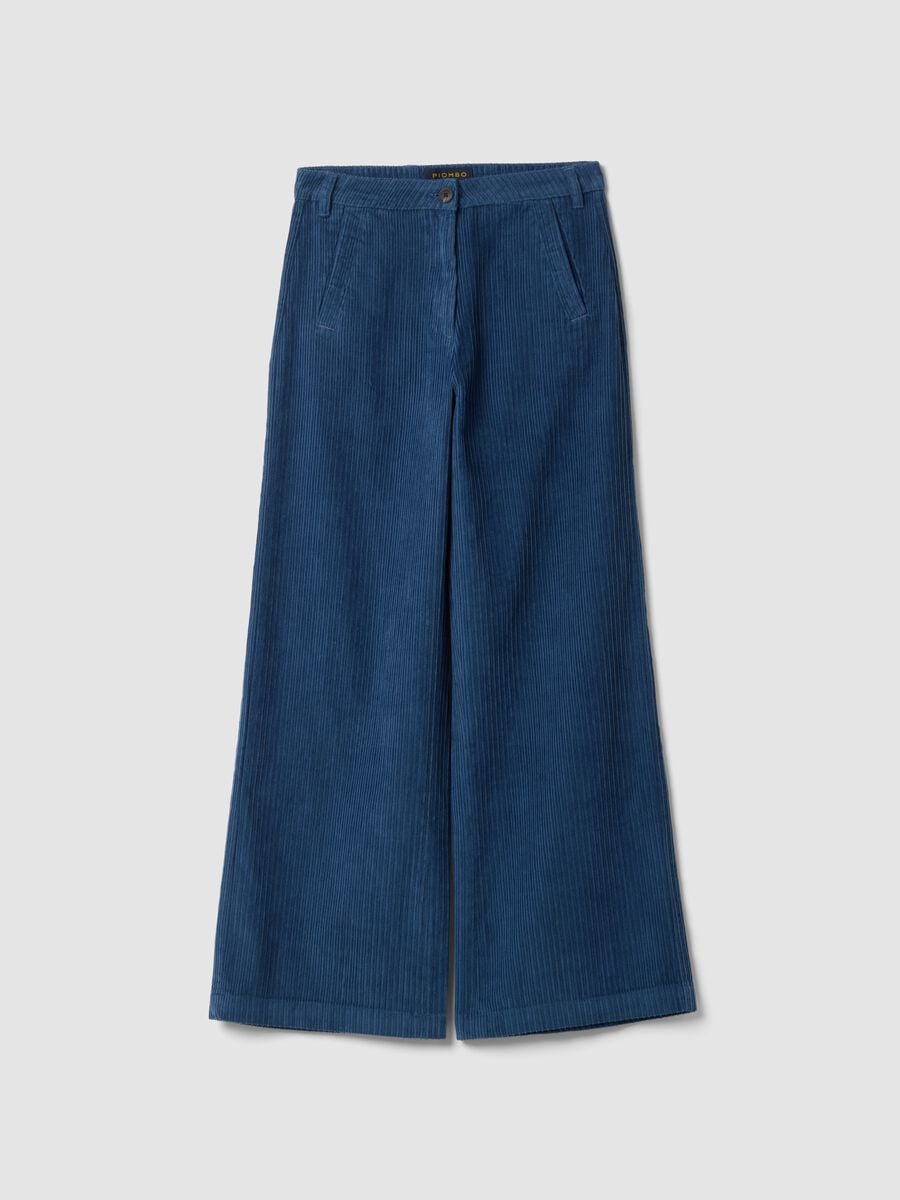 Blue and light blue pure cotton ribbed trousers_0