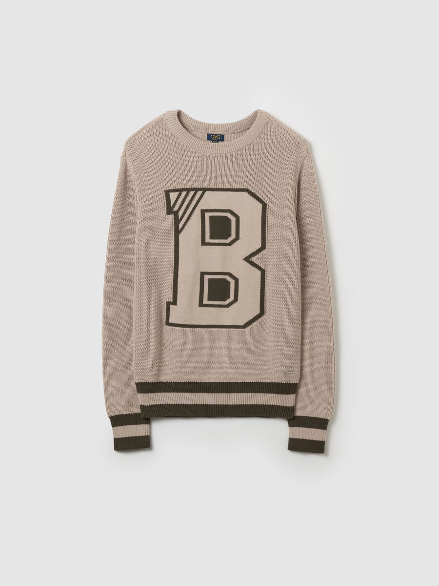 Cotton pullover with jacquard "B" design_3