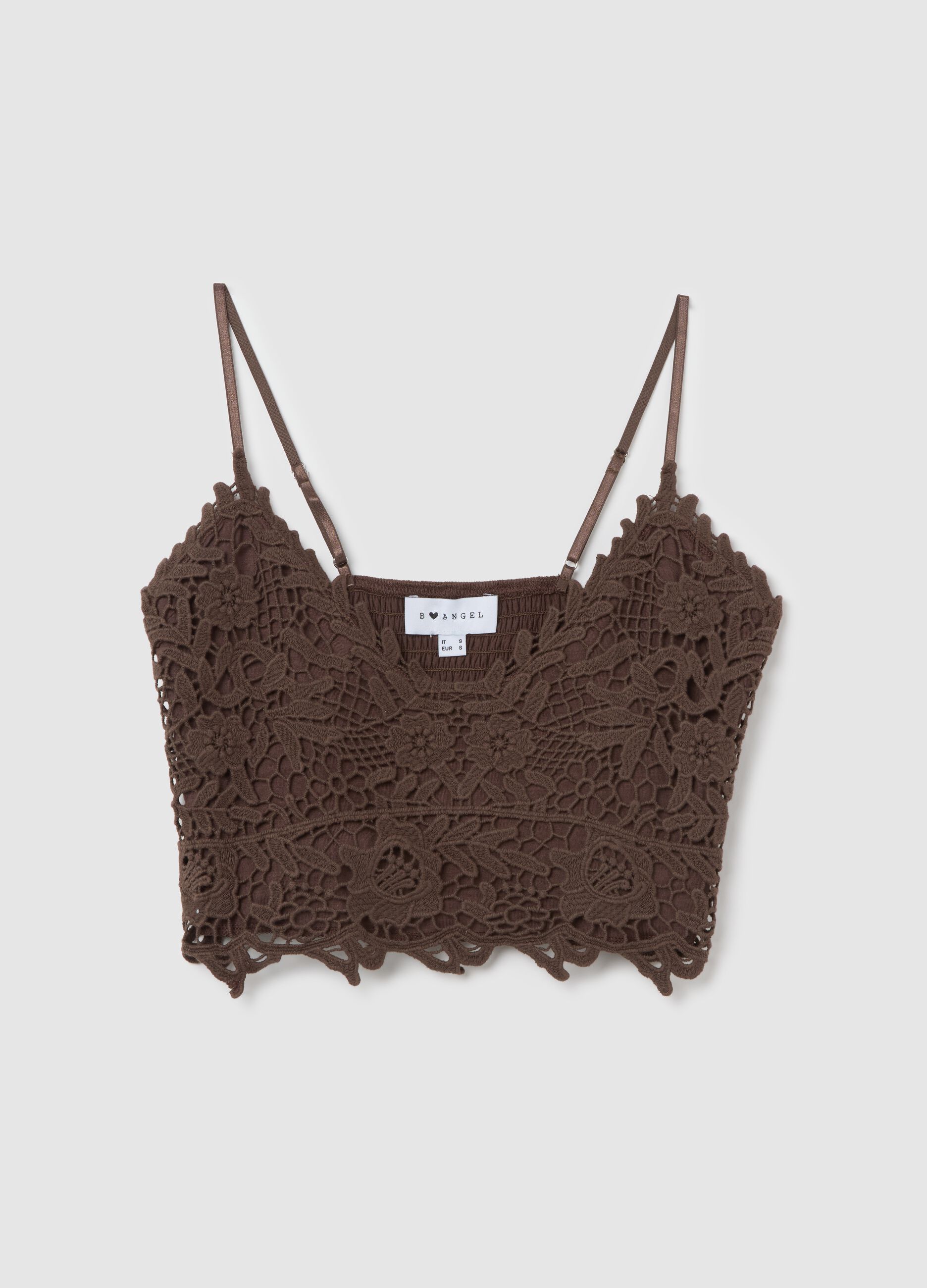 Brown Cotton Lace Tank Top