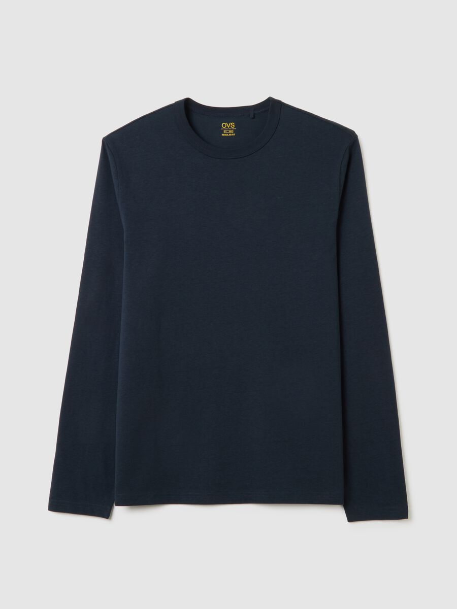 Blue long sleeve T-shirt in pure cotton, regular fit_4