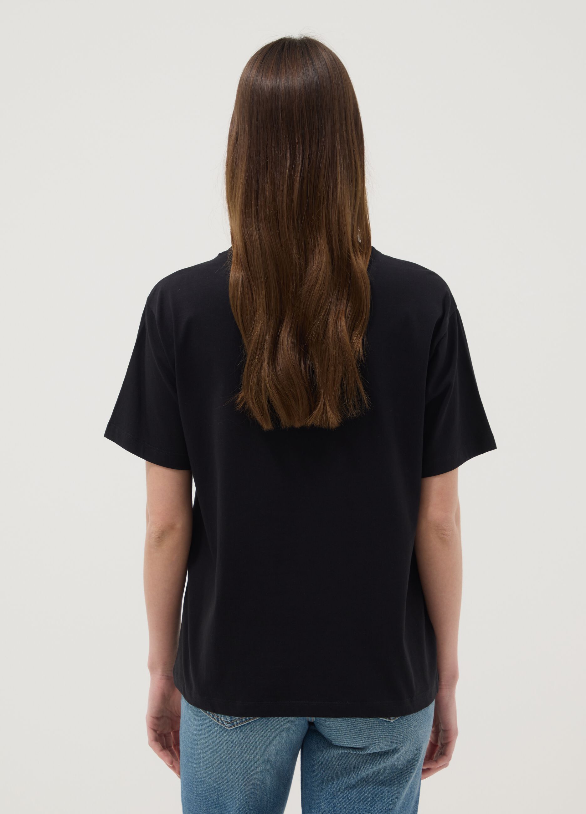 Black pure cotton regular-fit T-shirt with print