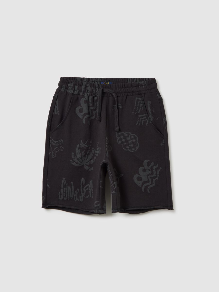 Shorts da ragazzo in puro cotone nero regular fit_3