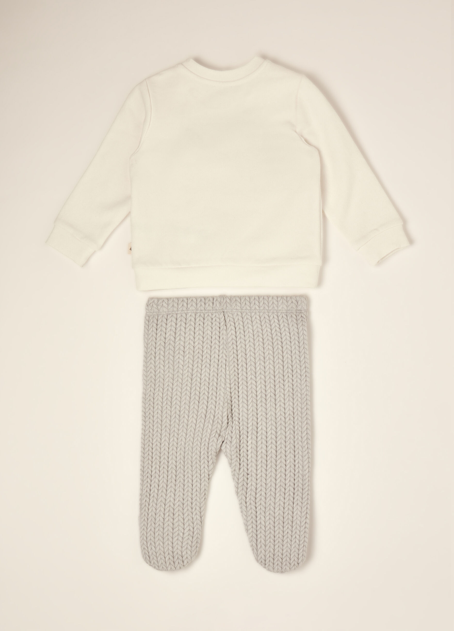 White stretch cotton baby set with footed leggings and panda print