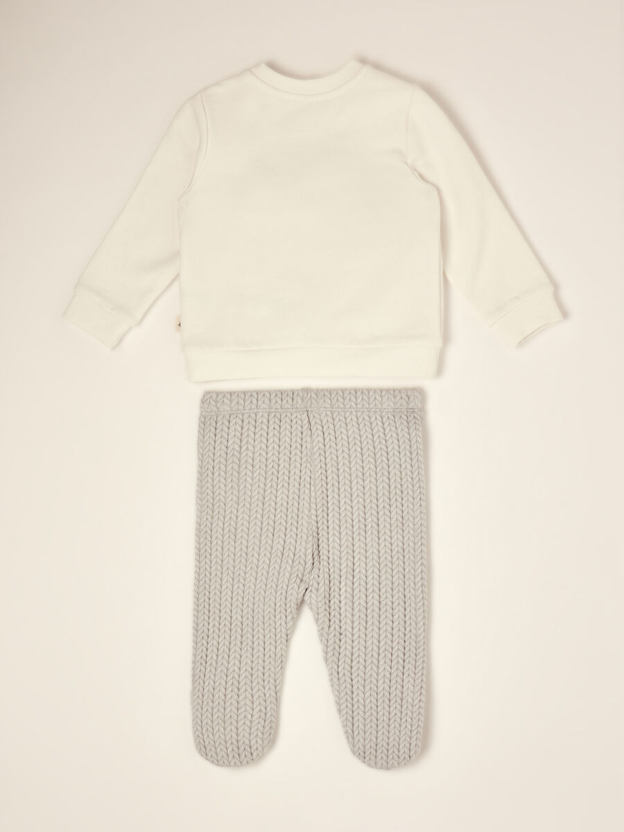 Completo bianco in cotone elasticizzato con ghettine e stampa panda_1