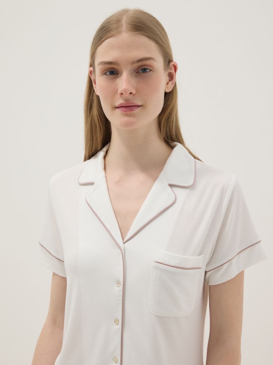 Maglia pigiama in misto viscosa elasticizzata bianco regular fit_0