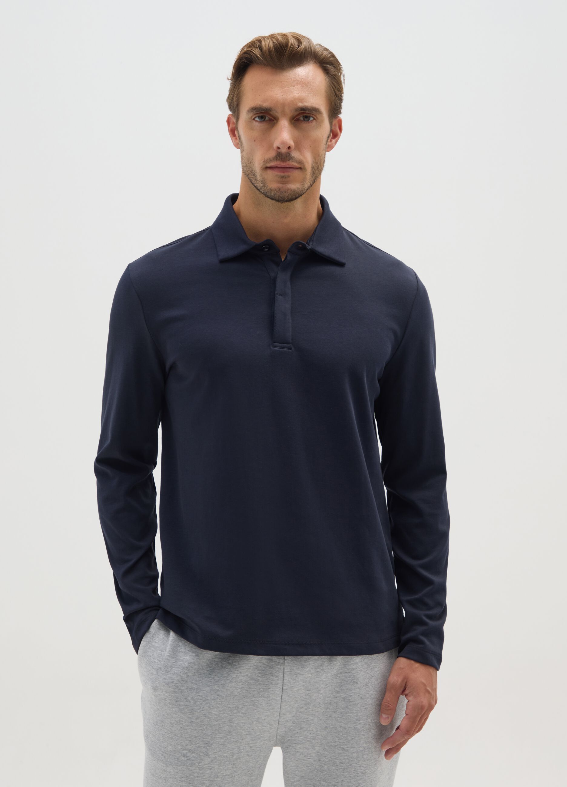 Polo in misto cotone blu regular fit