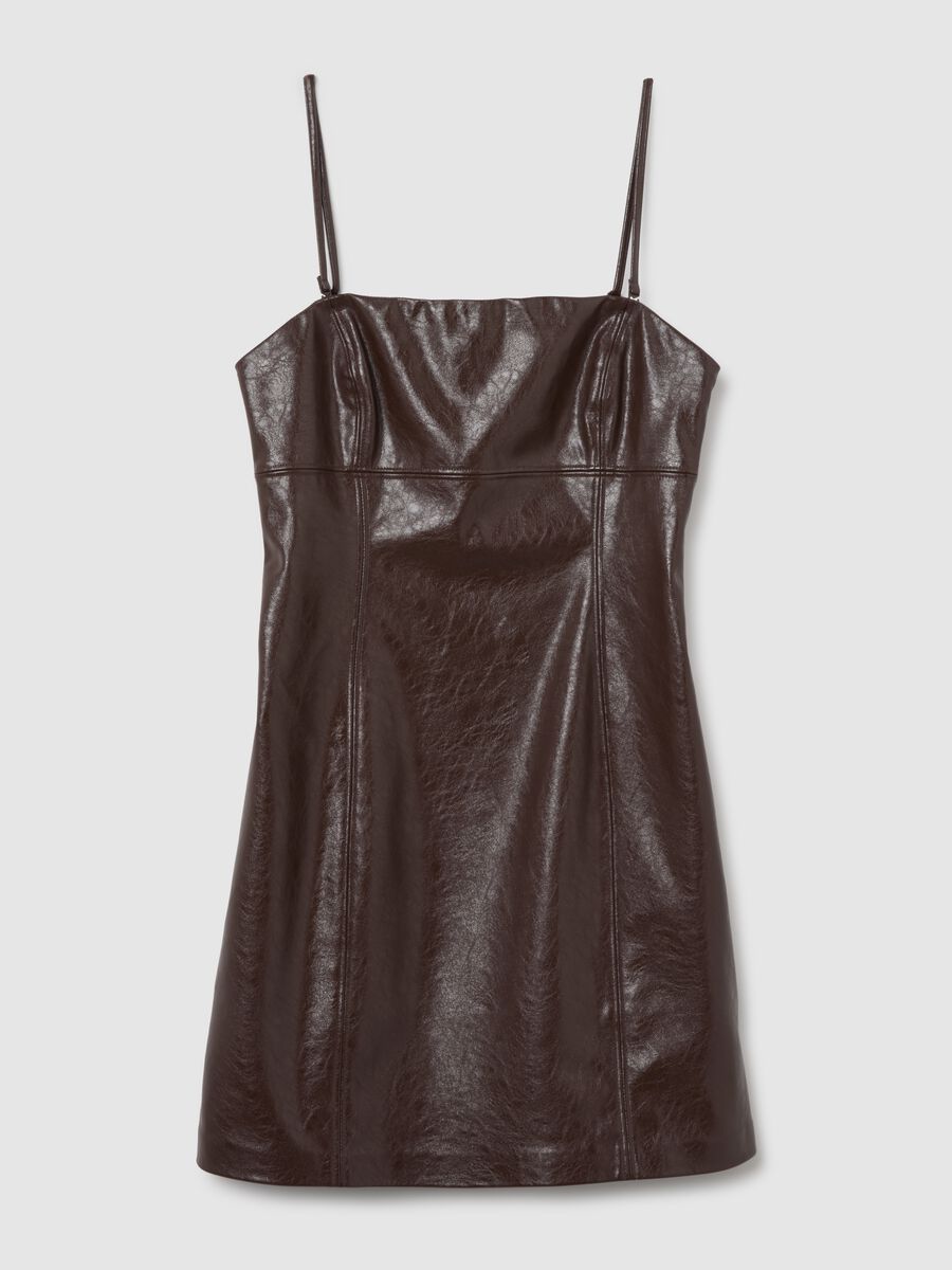 Vestito corto marrone in ecopelle_4