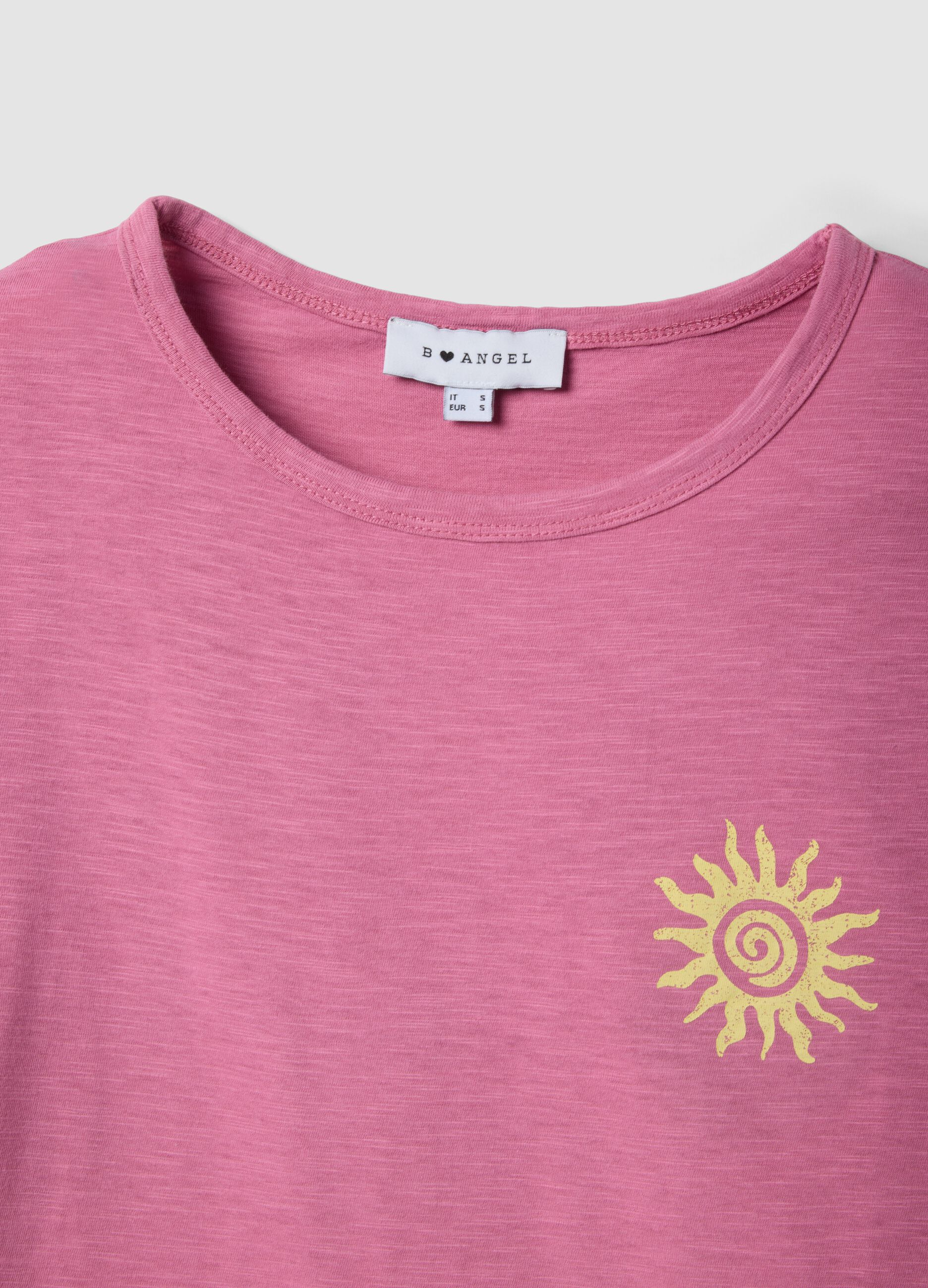 Pink pure cotton relaxed-fit T-shirt with sun print
