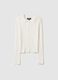 Slim fit white ribbed cardigan with polo collar_4