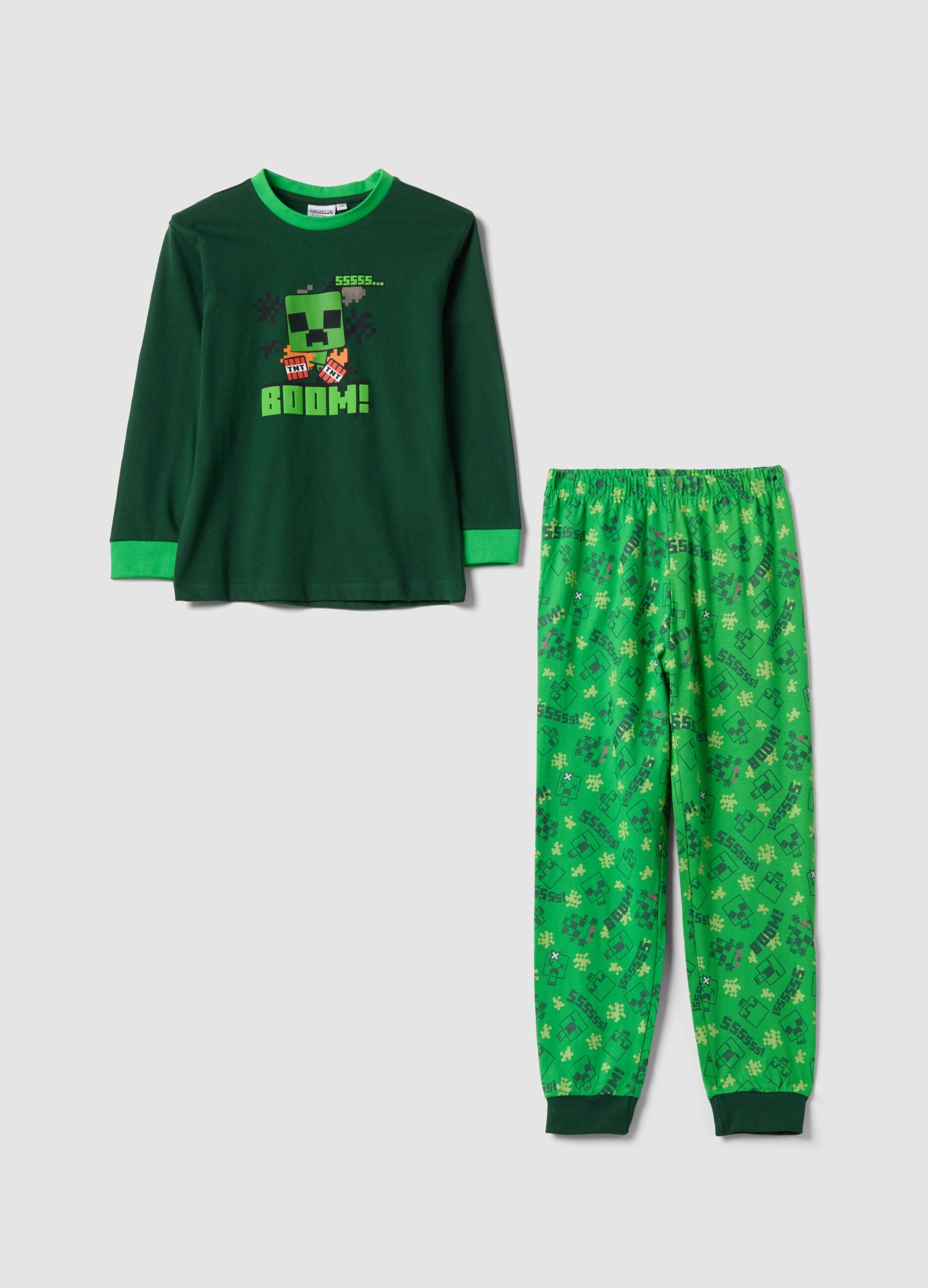 Green Minecraft print pyjamas in pure organic cotton for boys