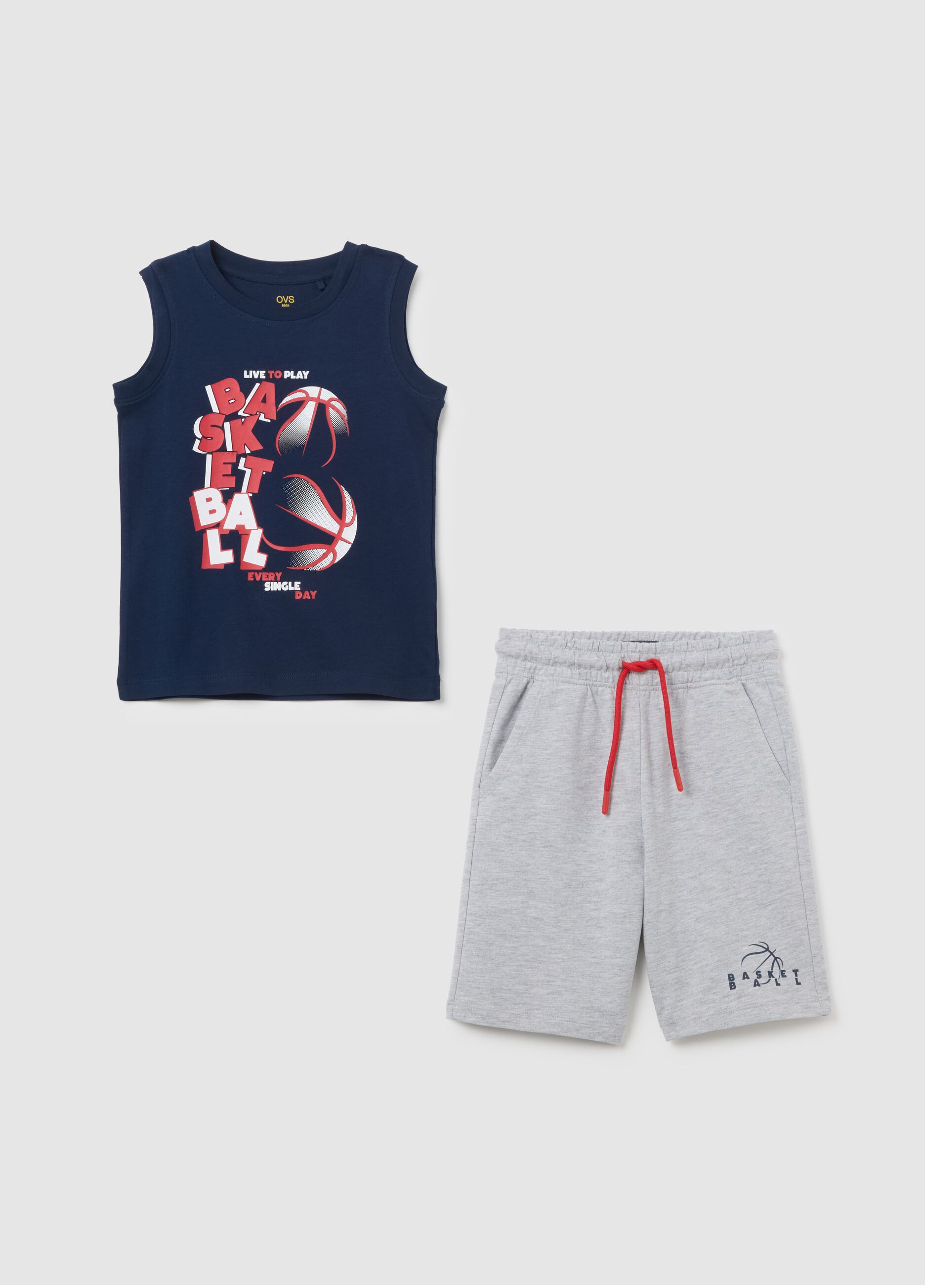 Children's summer outfit in pure grey and blue cotton, regular fit
