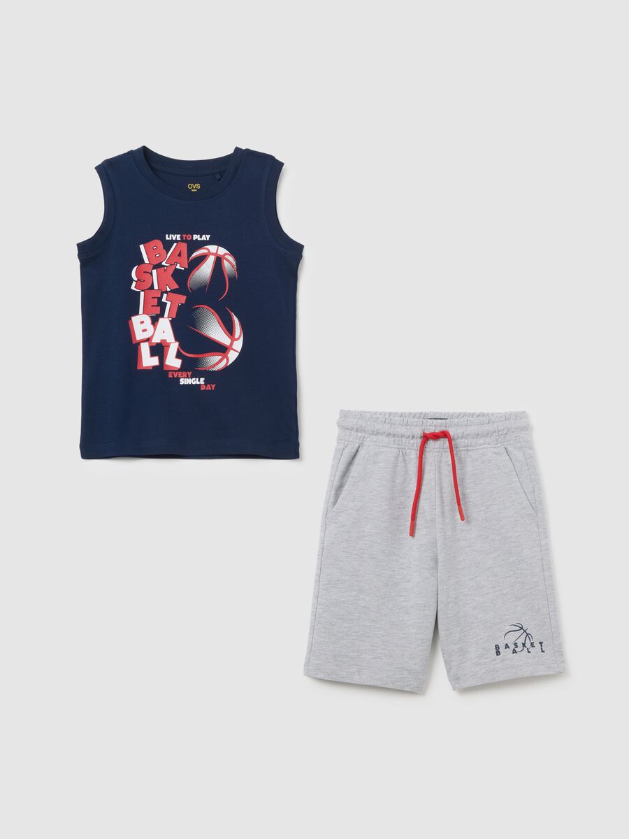 Children's summer outfit in pure grey and blue cotton, regular fit_0