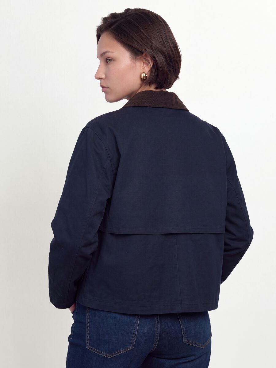 Giacca blu in puro cotone con colletto a contrasto regular fit_3