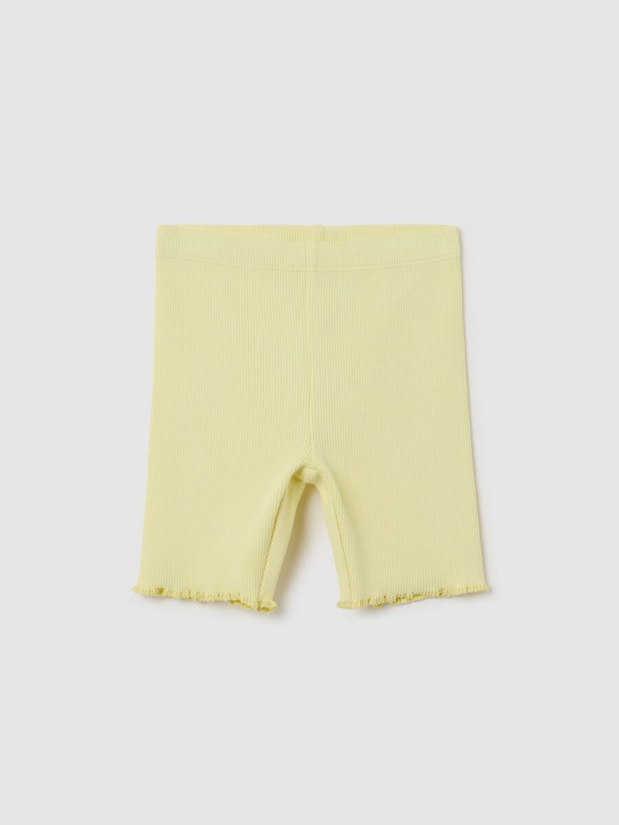 Ribbed yellow shorts with wavy hem_0
