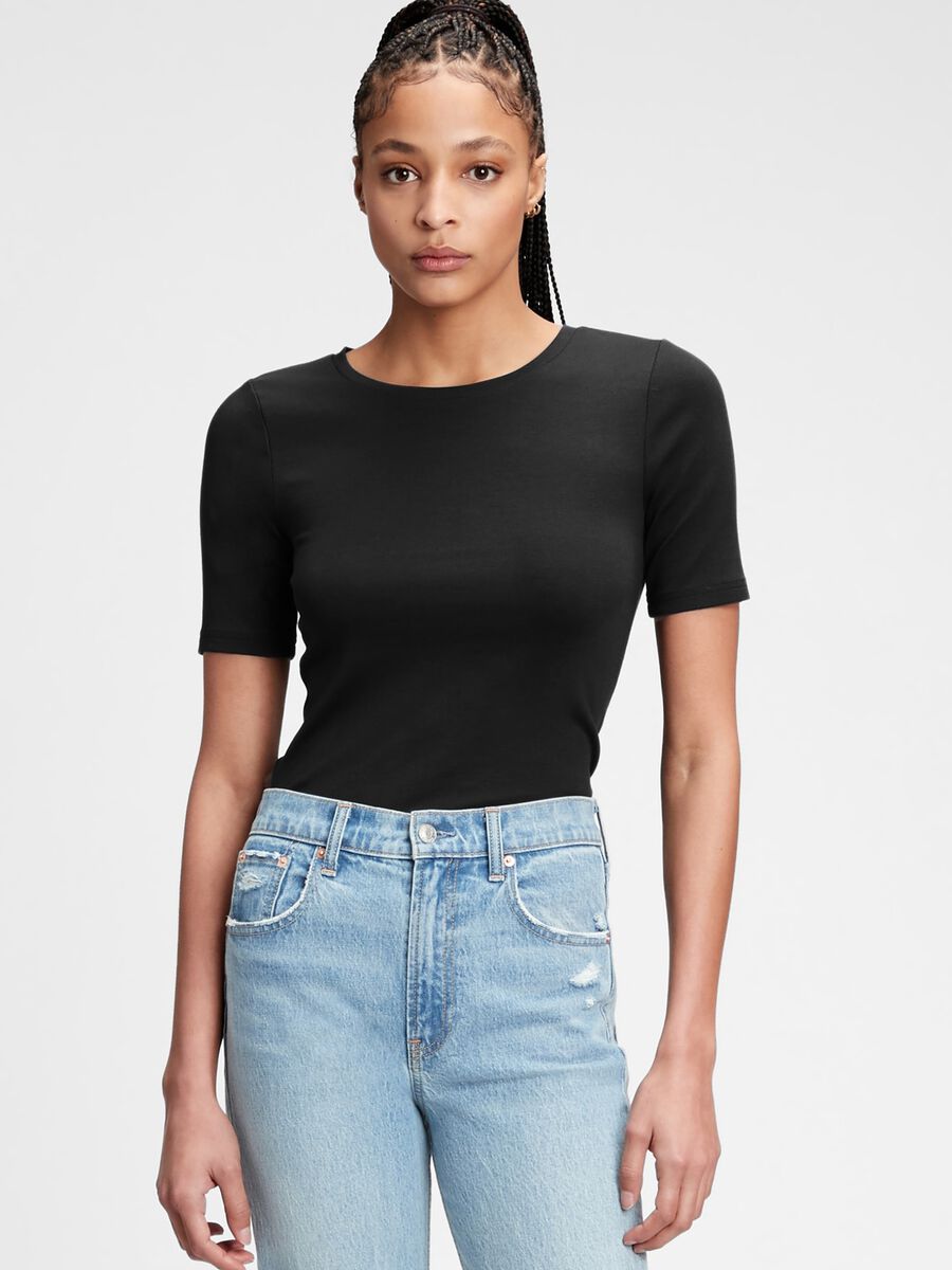 Round-neck t-shirt in stretch cotton and modal_0