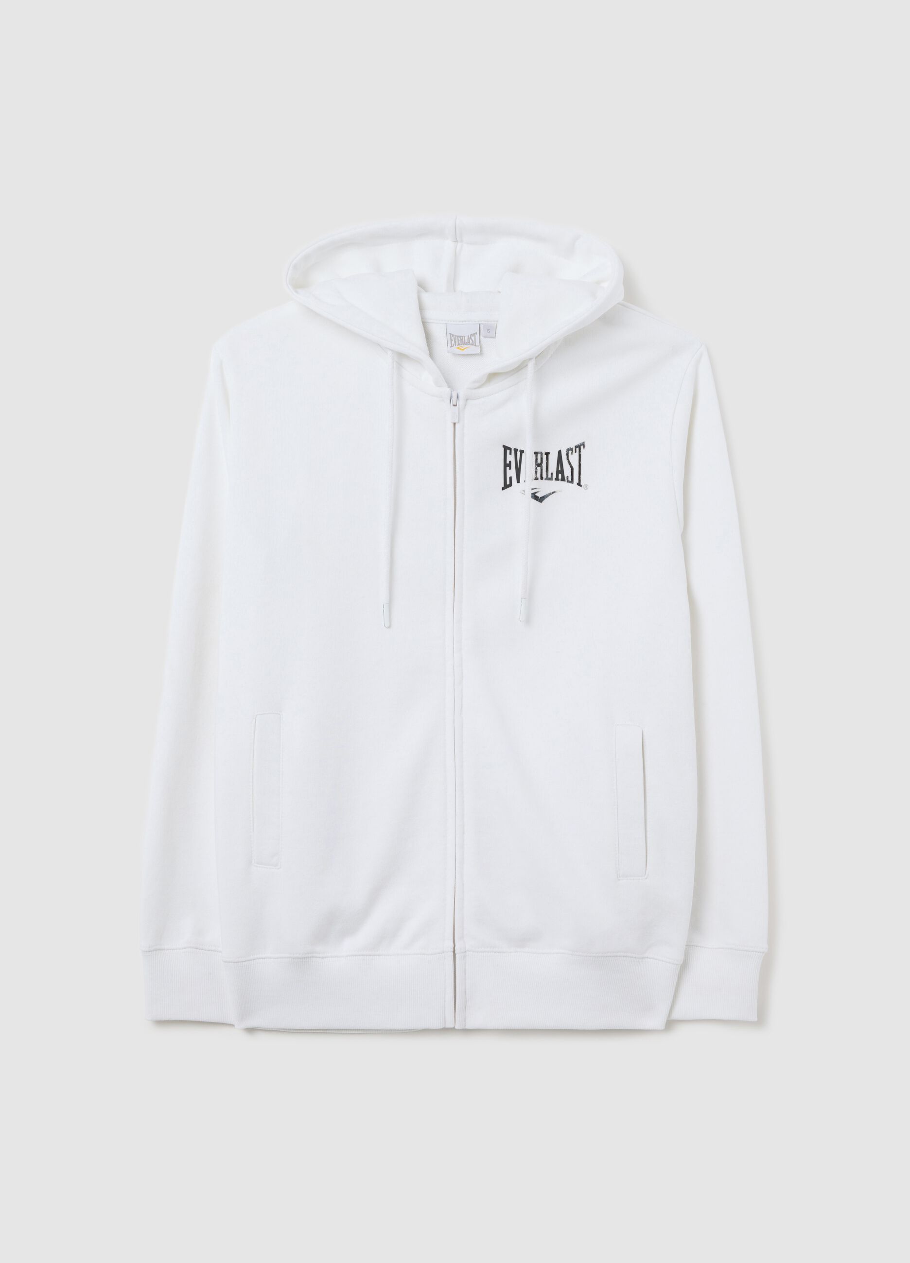 White full-zip sweatshirt with hood and foil print