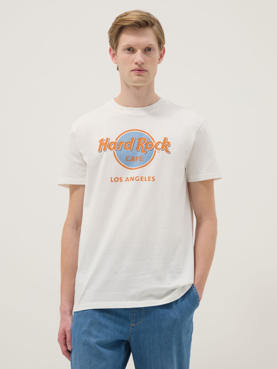 White pure cotton regular fit T-shirt with Hard Rock Cafe logo_0