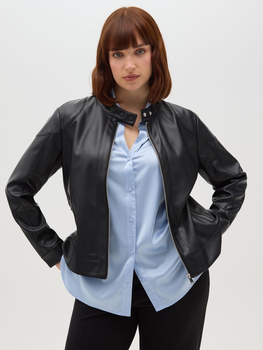 Giacca nera con zip regular fit_0