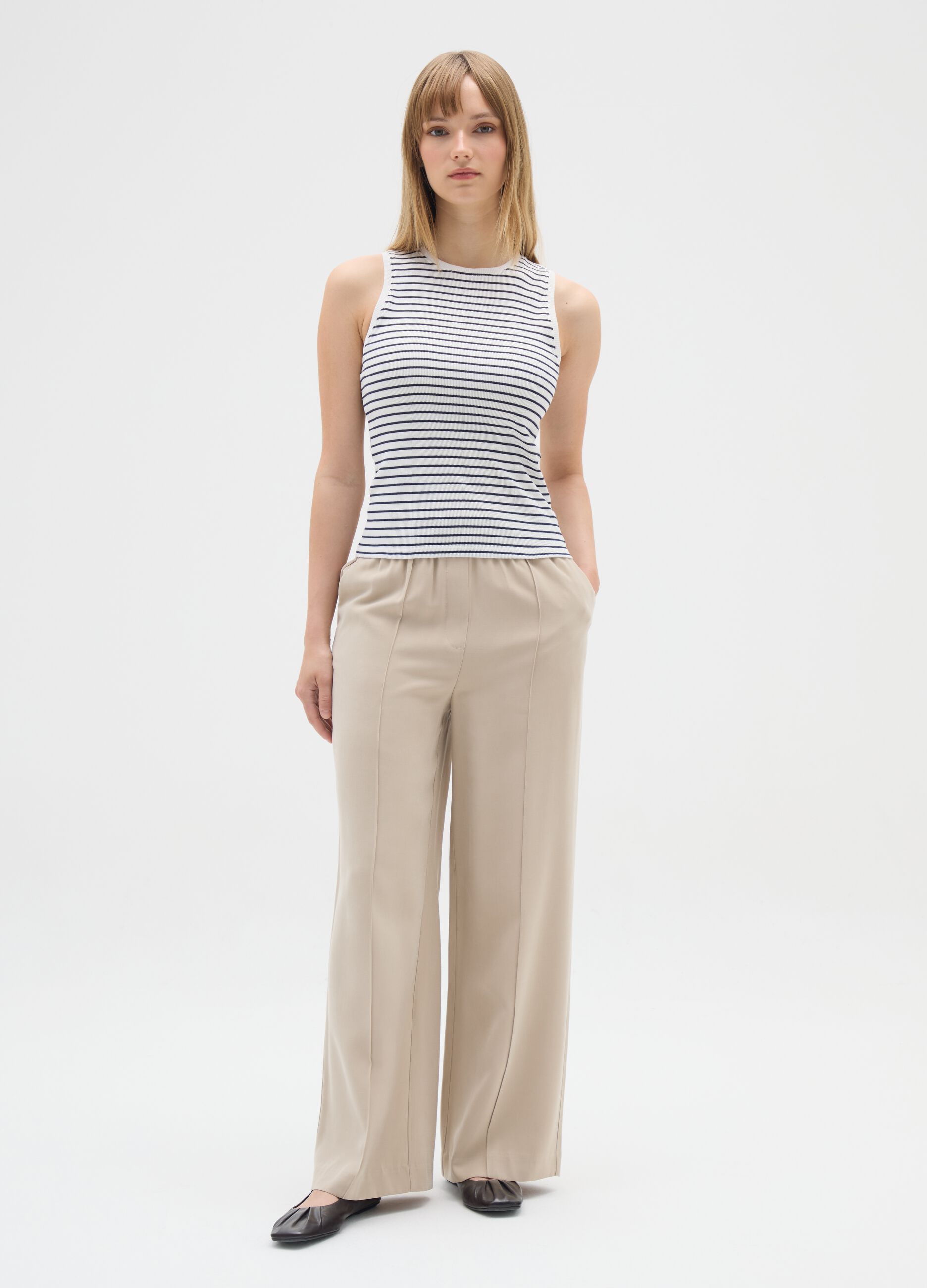 Wide-Leg Beige Trousers