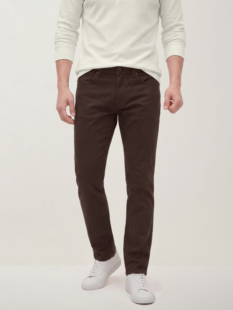 Jeans denim marroni in cotone elasticizzato slim fit_1