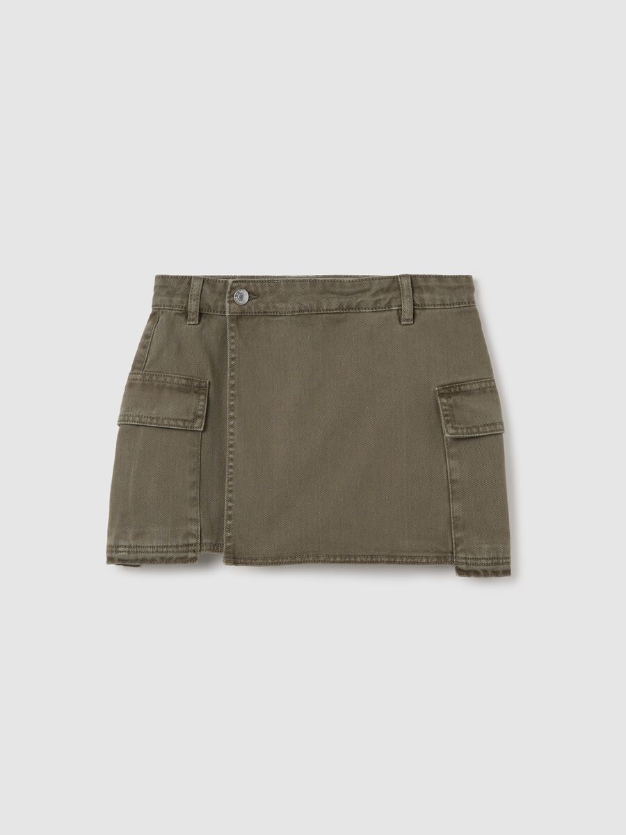 Green cargo skort in denim_0
