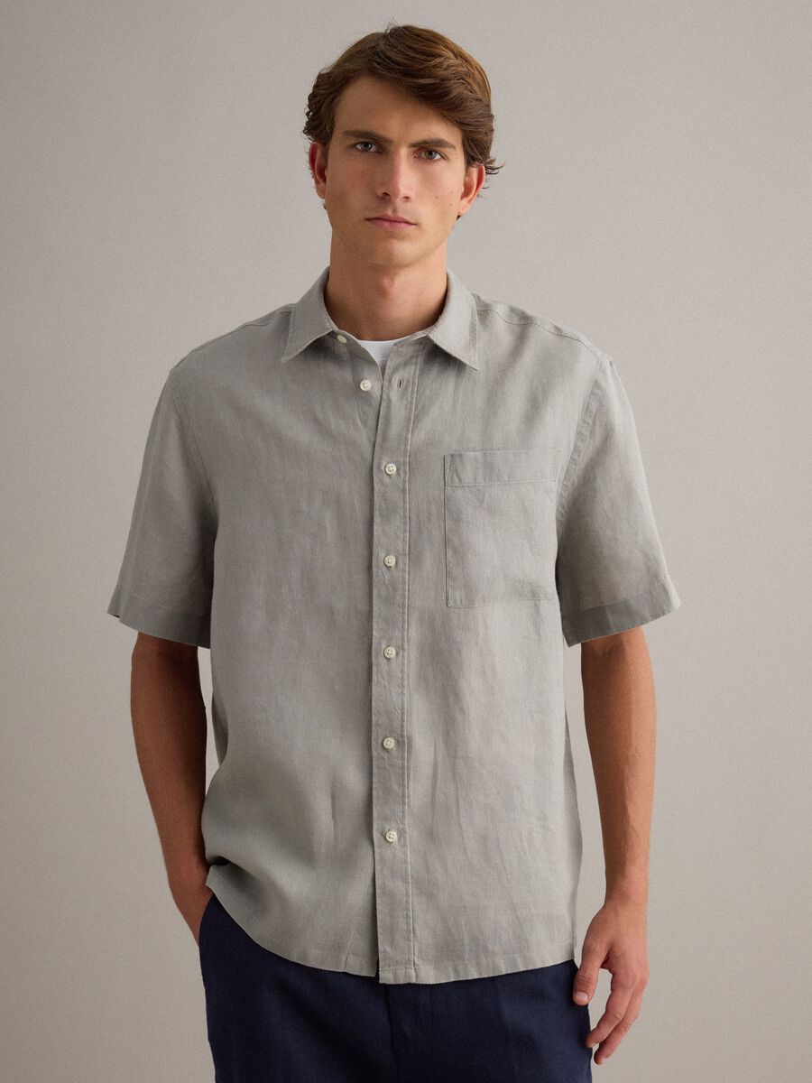 Camicia grigia in puro lino regular fit_1