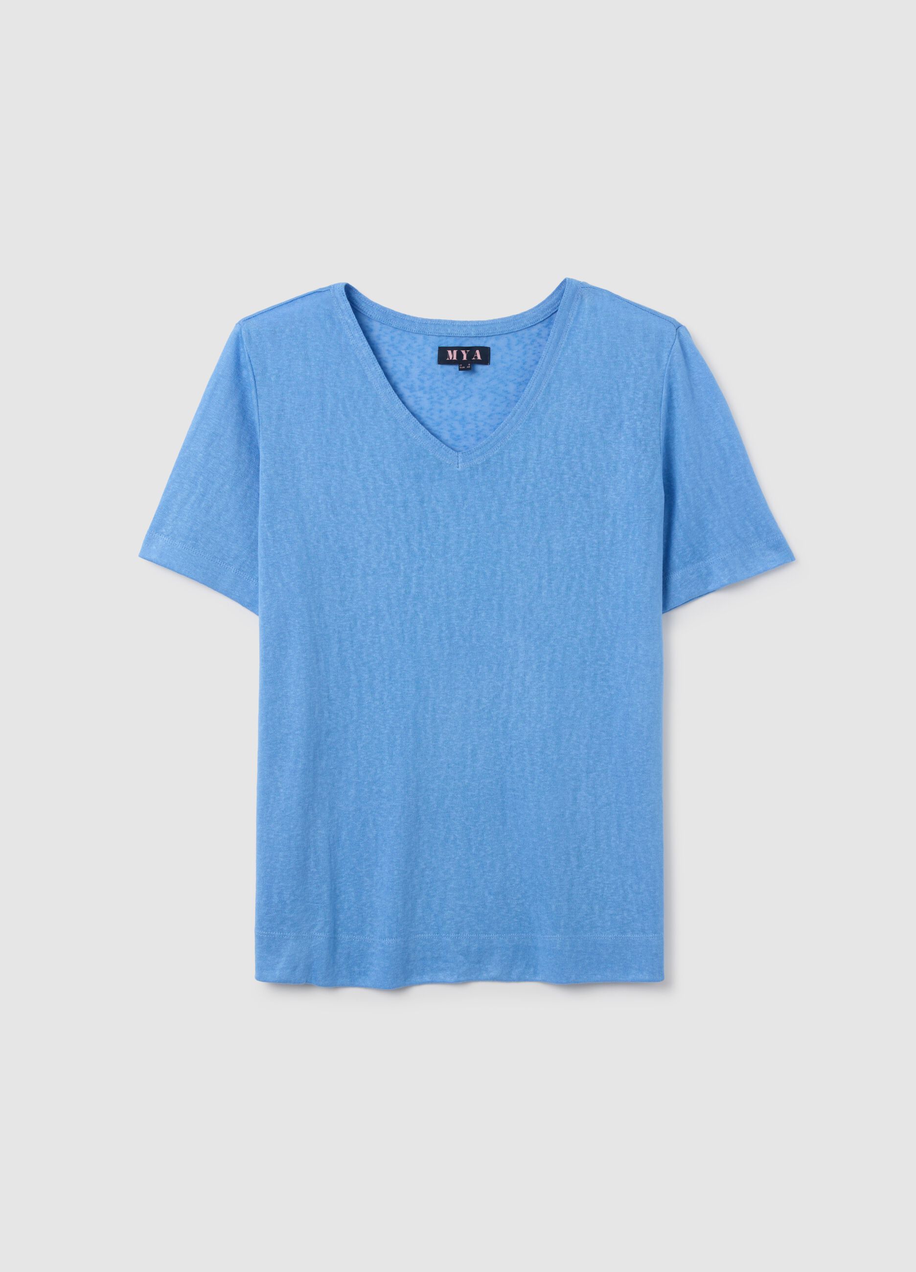Women's blue mixed fabric regular fit T-shirt