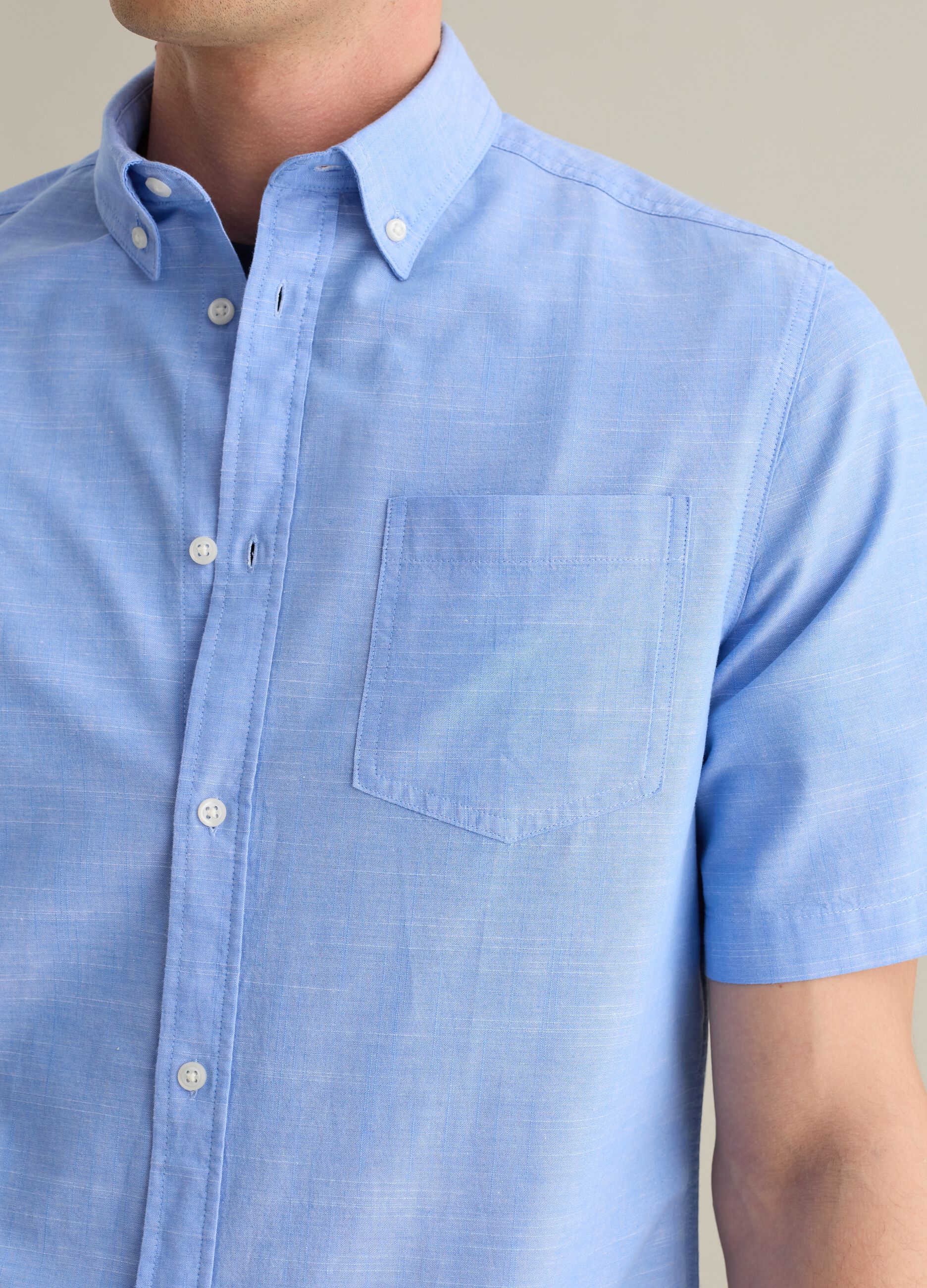 Men's blue pure cotton regular fit shirt with patch pocket