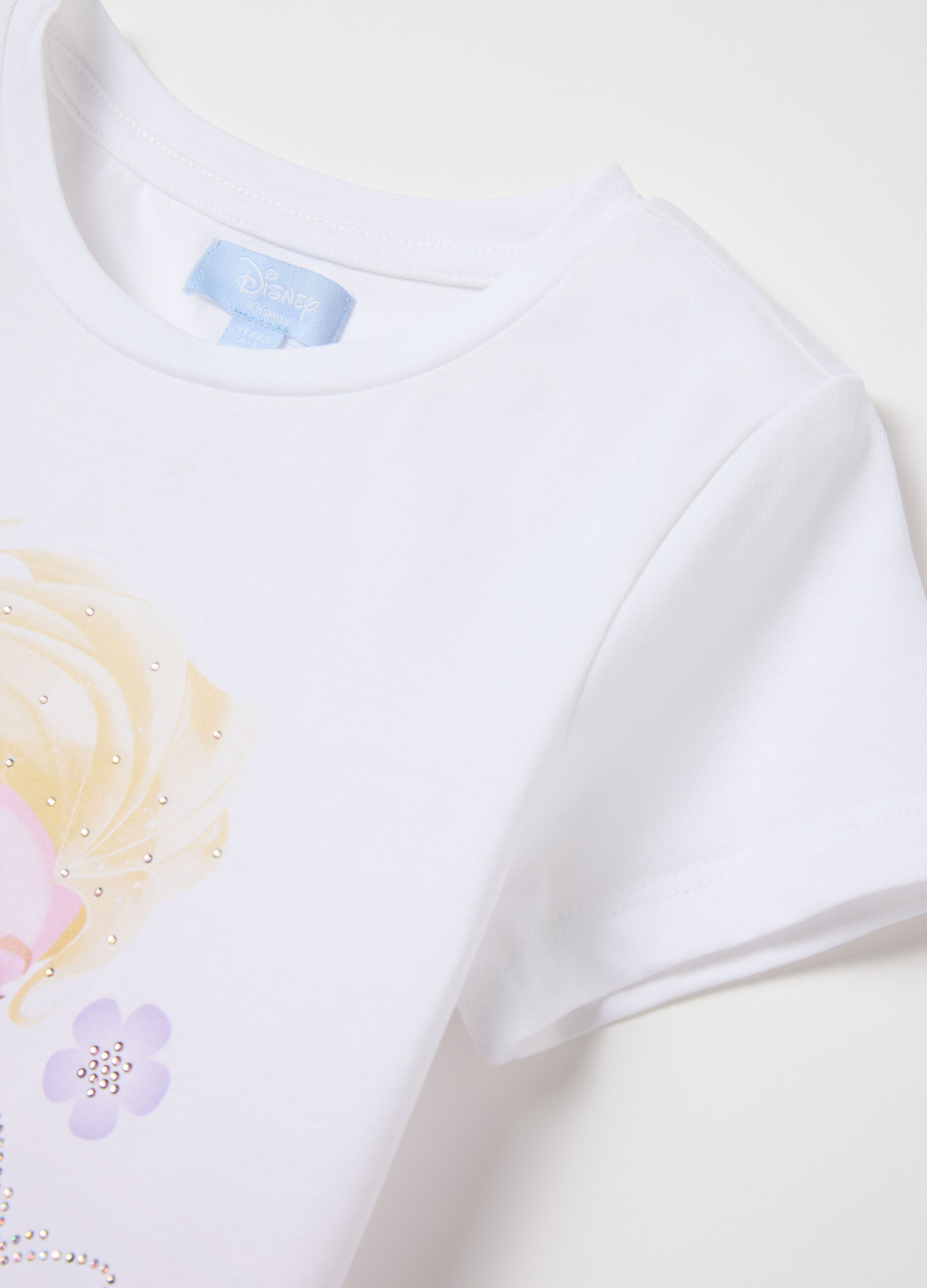 White stretch cotton T-shirt with Elsa print