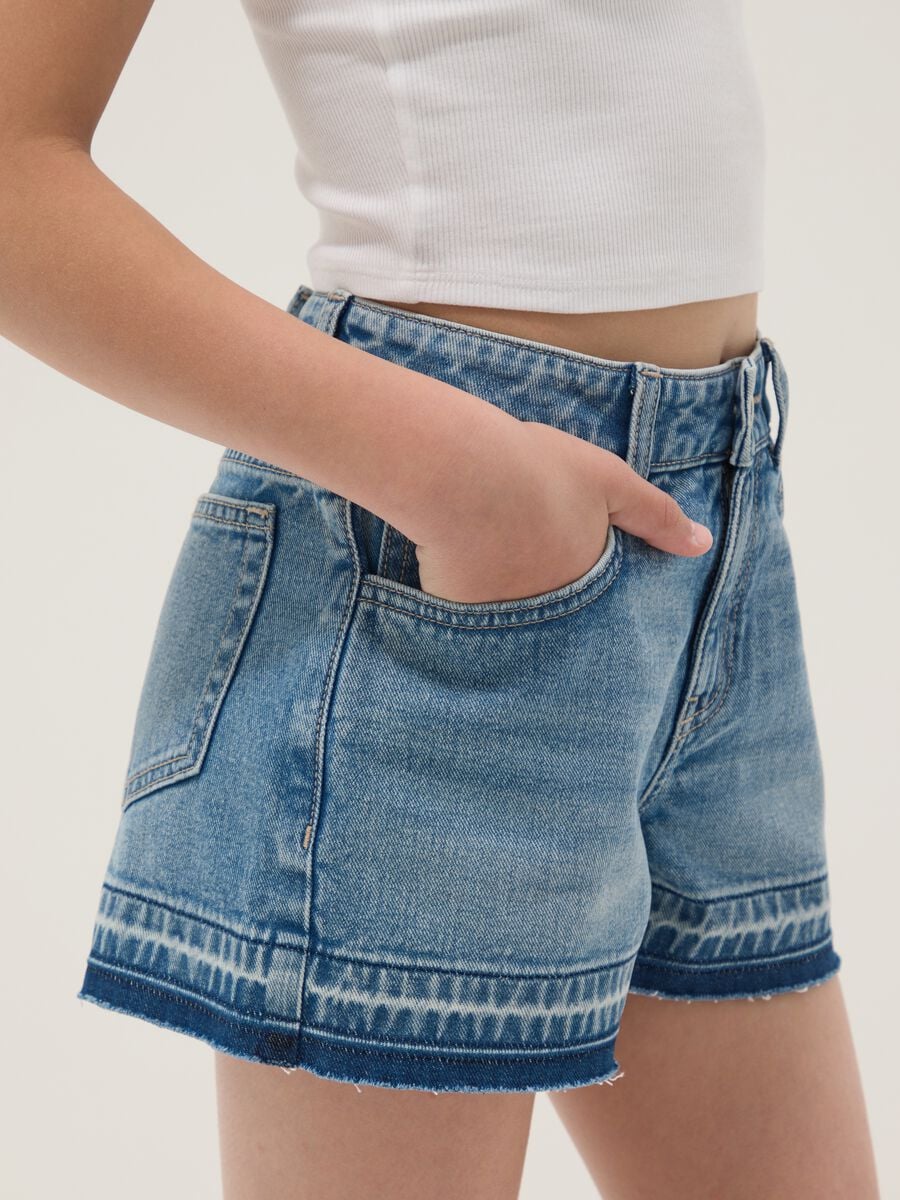Blue pure cotton denim shorts for girls, straight fit_2