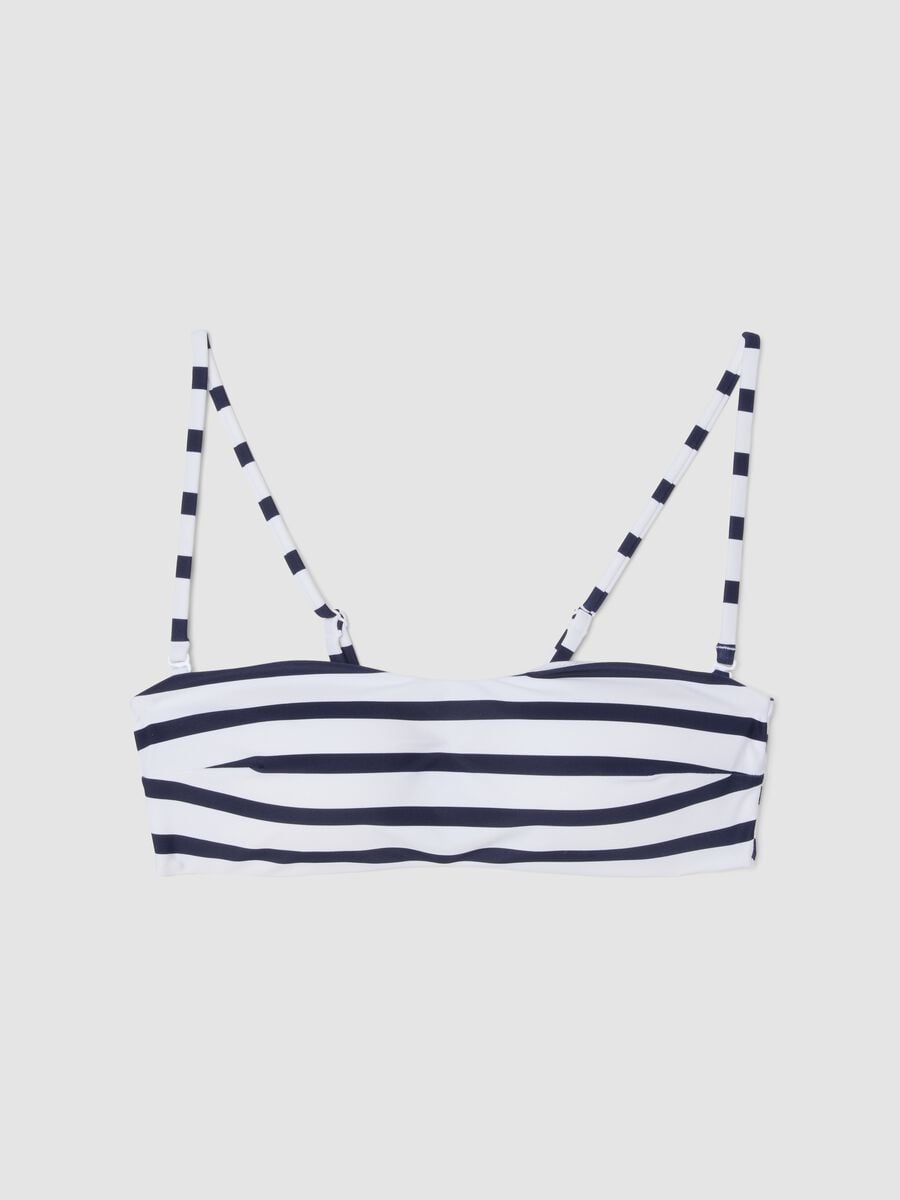 Blue and white striped bandeau bikini top in stretch fabric_4