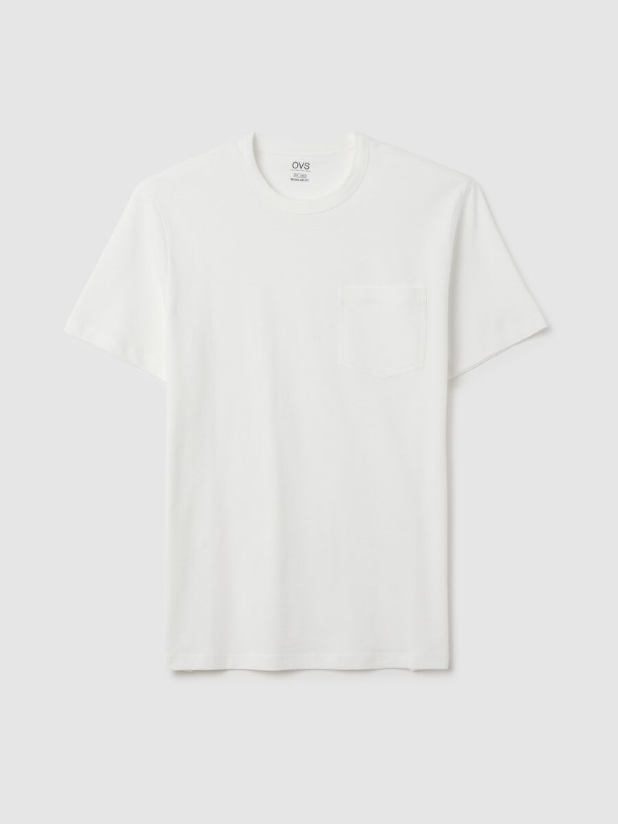 Men's white pure cotton T-shirt regular fit with pocket_4
