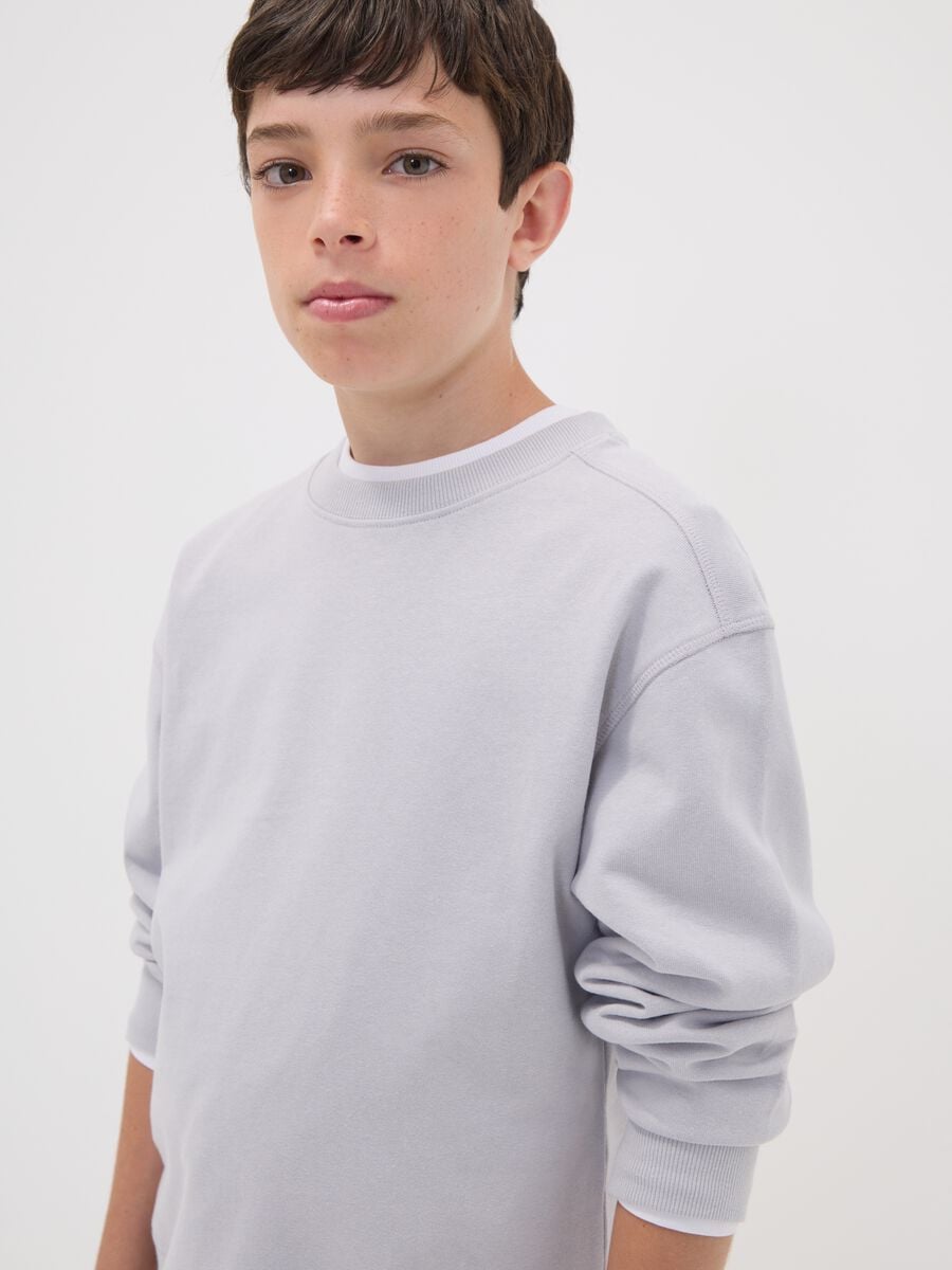 Grey pure cotton crew-neck sweatshirt for boys, relaxed fit_1