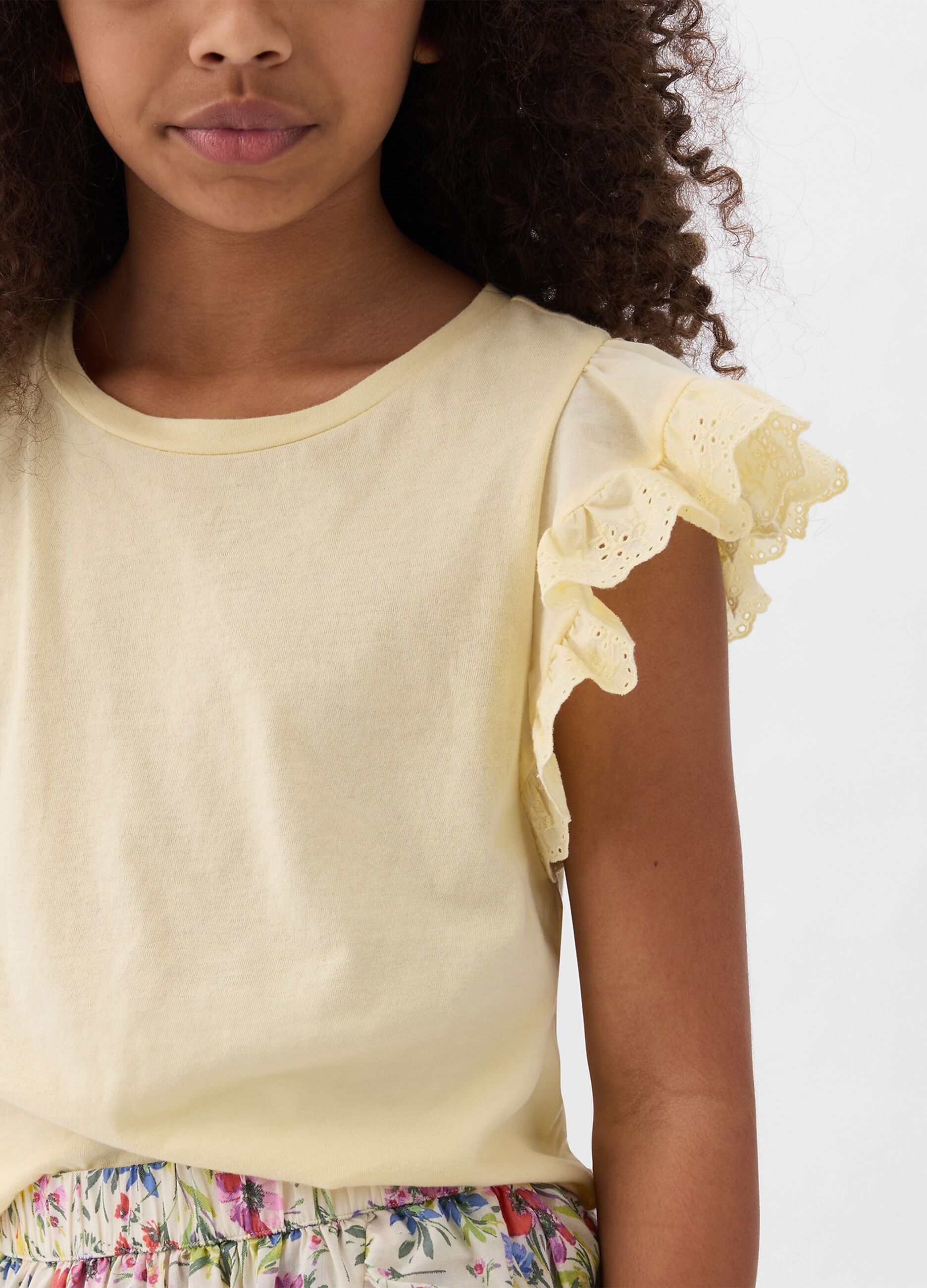 Cotton T-shirt with broderie anglaise flounces