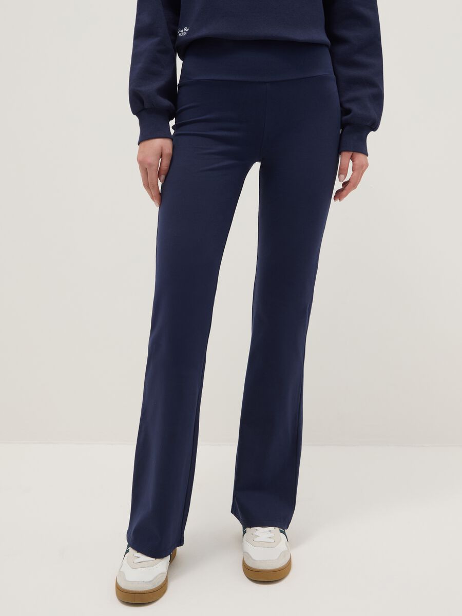 Blue Stretch Cotton Flare Fit Leggings_1