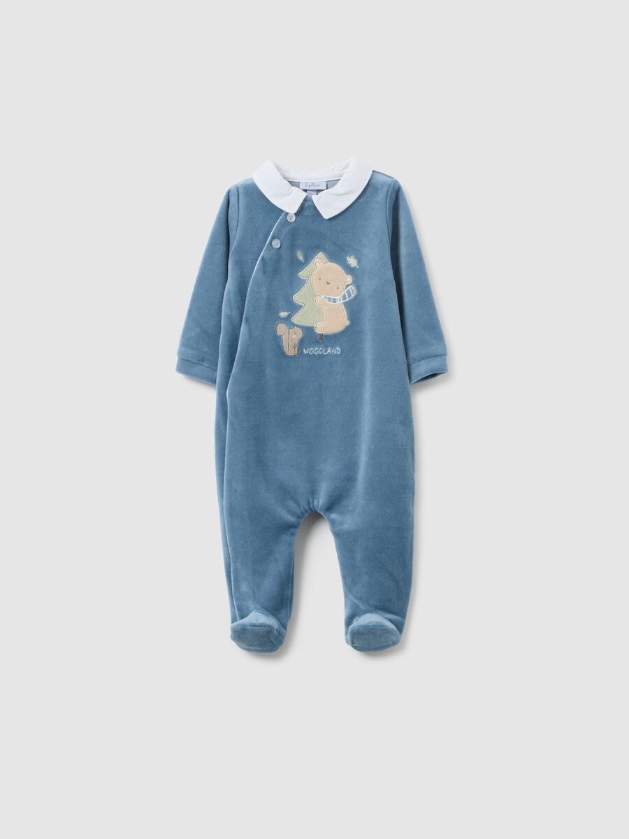 Tutina intera blu da neonato in misto cotone regular fit con ricamo_0