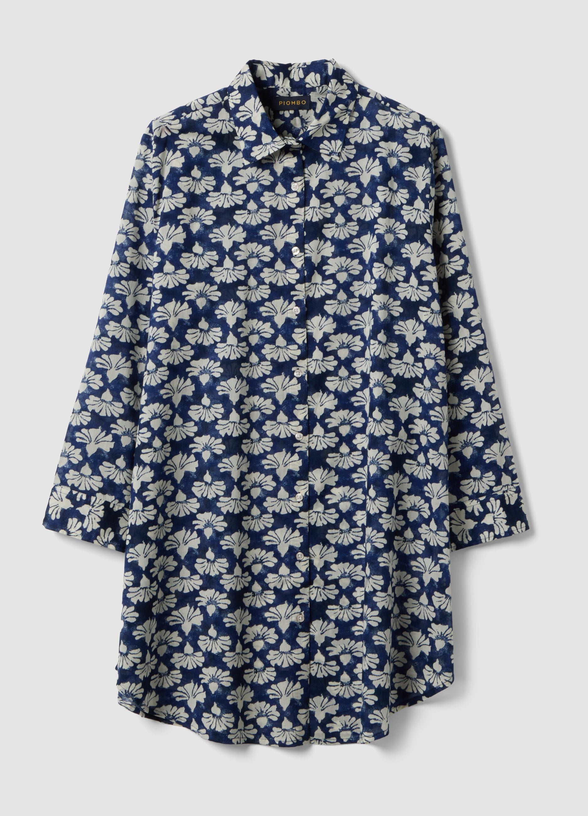 Blue pure cotton kaftan with floral print