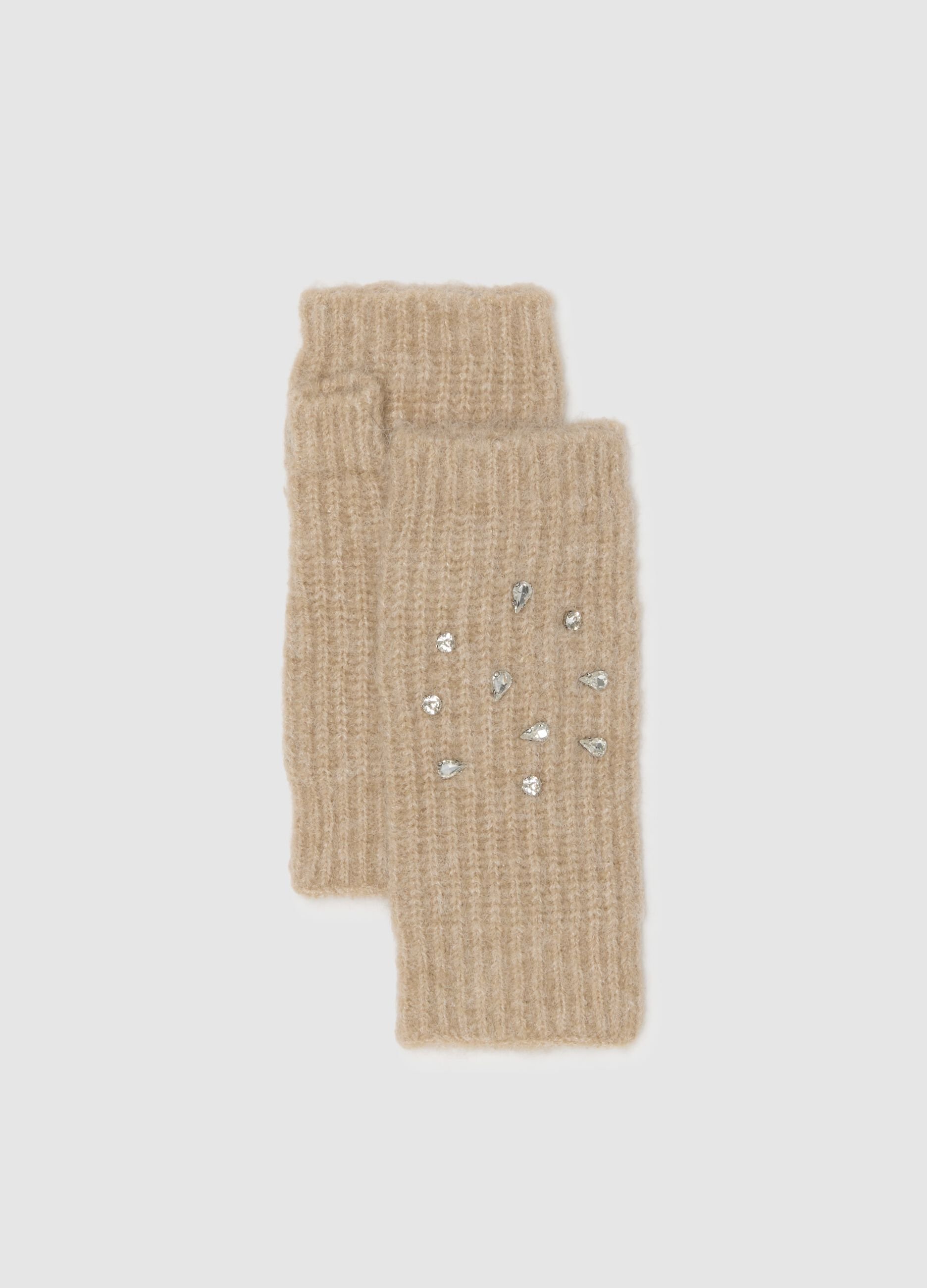 Beige Fingerless Gloves with Sparkles